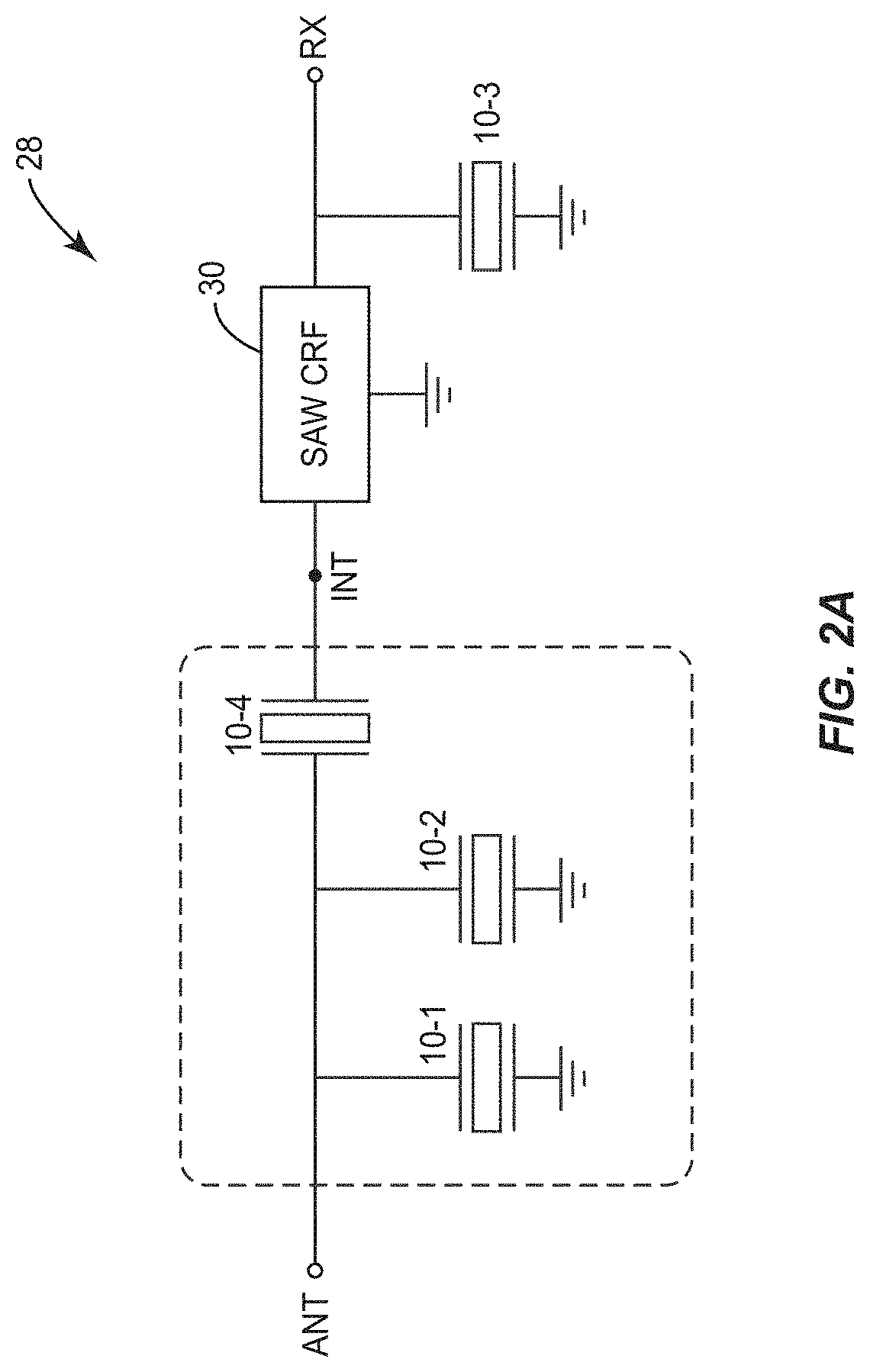 Patent US11784633 Figure 2 – Ladder-type surface acoustic wave device