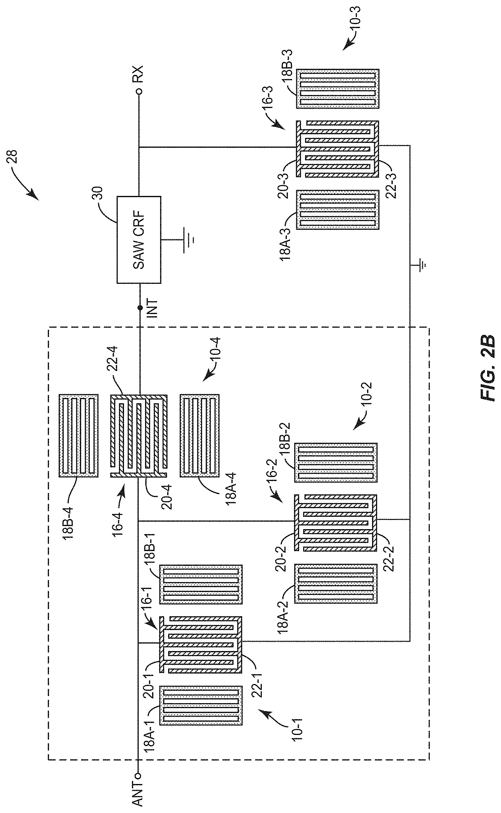 Patent US11784633 Figure 3 – Ladder-type surface acoustic wave device