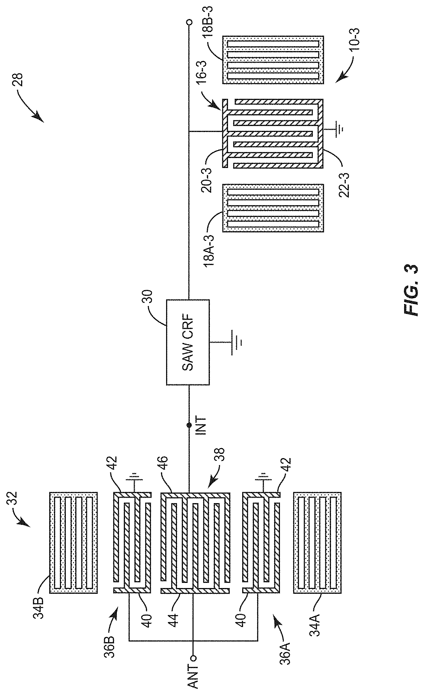 Patent US11784633 Figure 4 – Ladder-type surface acoustic wave device