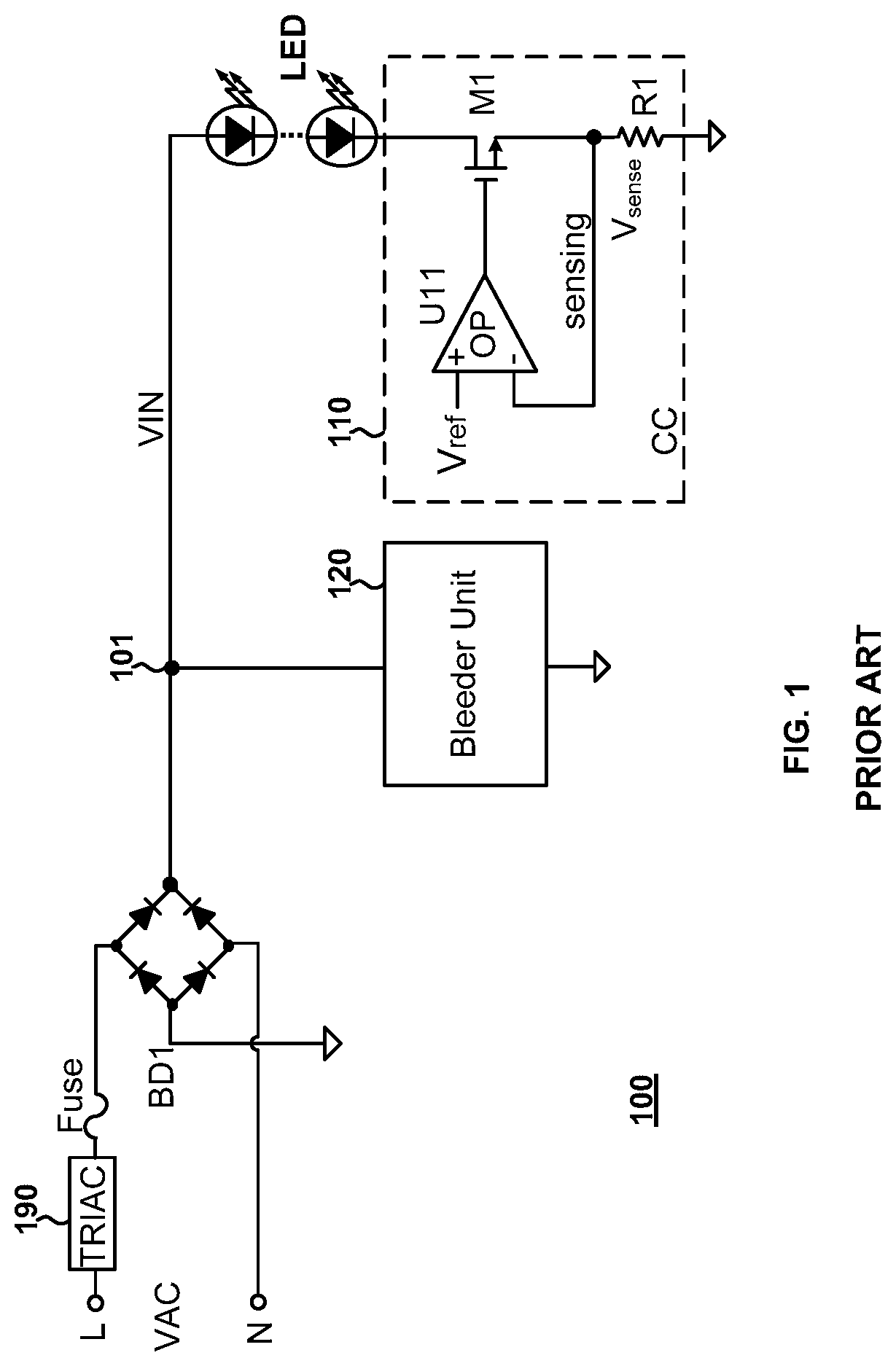 Patent US11784638 Figure 1 – Switch control systems for light emitting diodes and methods thereof
