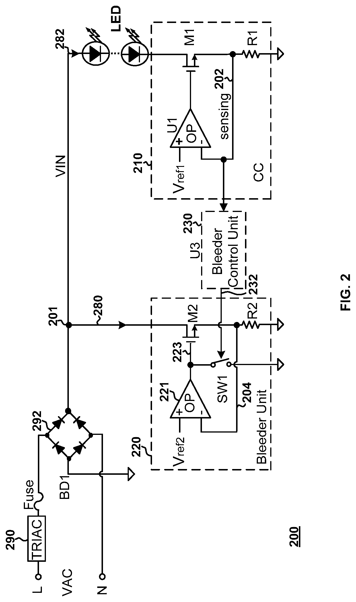 Patent US11784638 Figure 2 – Switch control systems for light emitting diodes and methods thereof