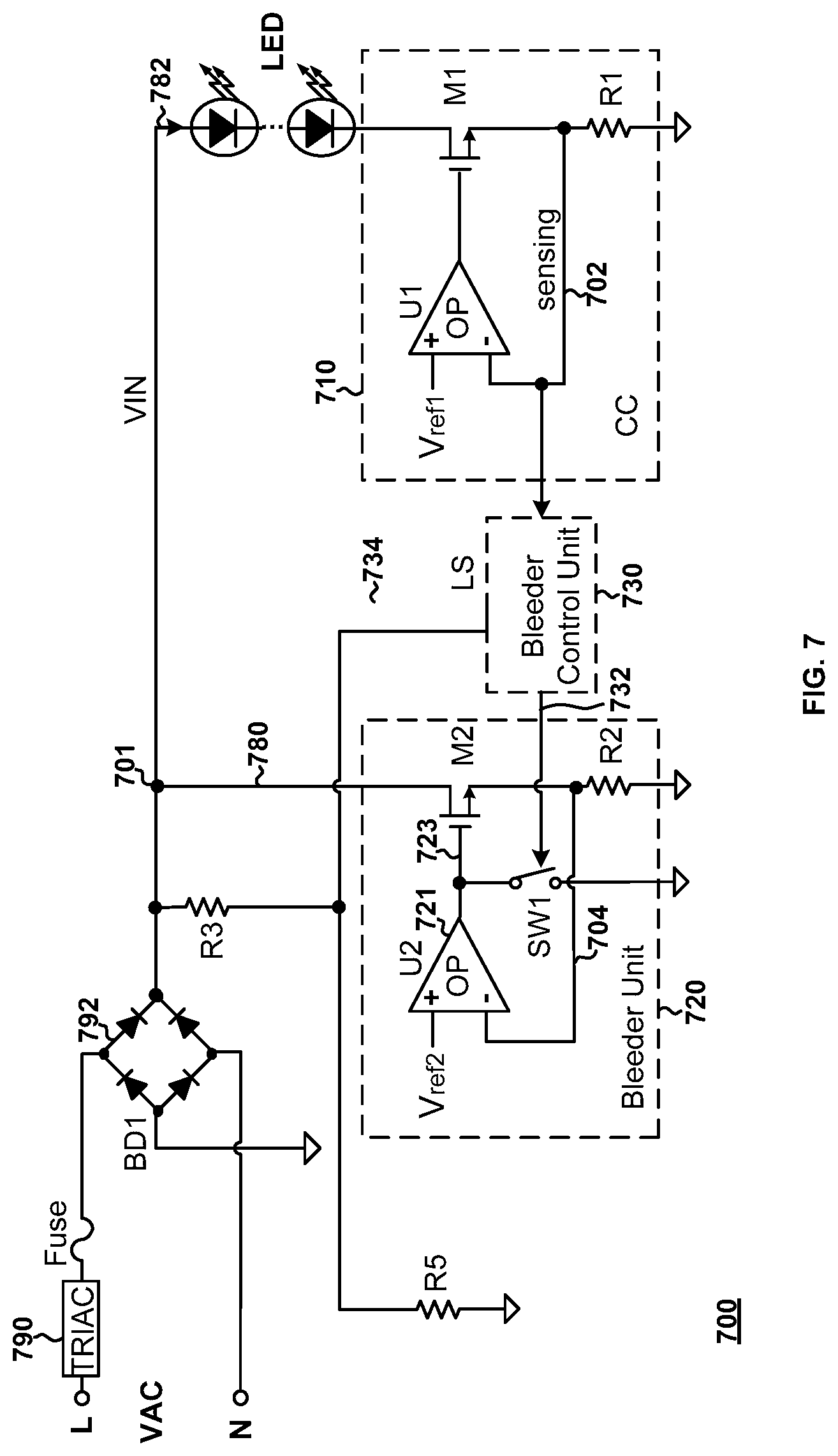 Patent US11784638 Figure 7 – Switch control systems for light emitting diodes and methods thereof