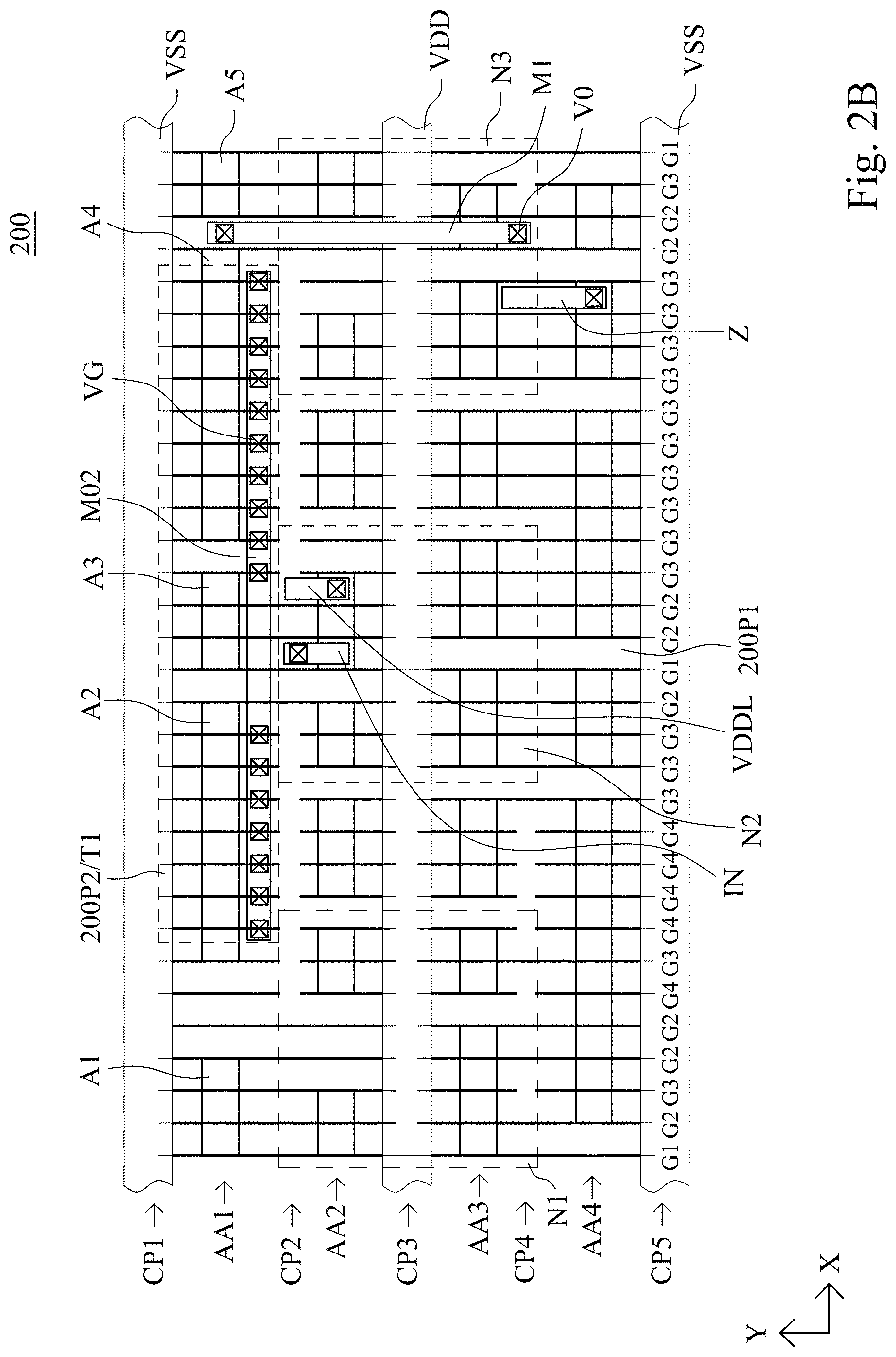 Patent US11784646 Figure 3 – Combined function IC cell device, layout, and method