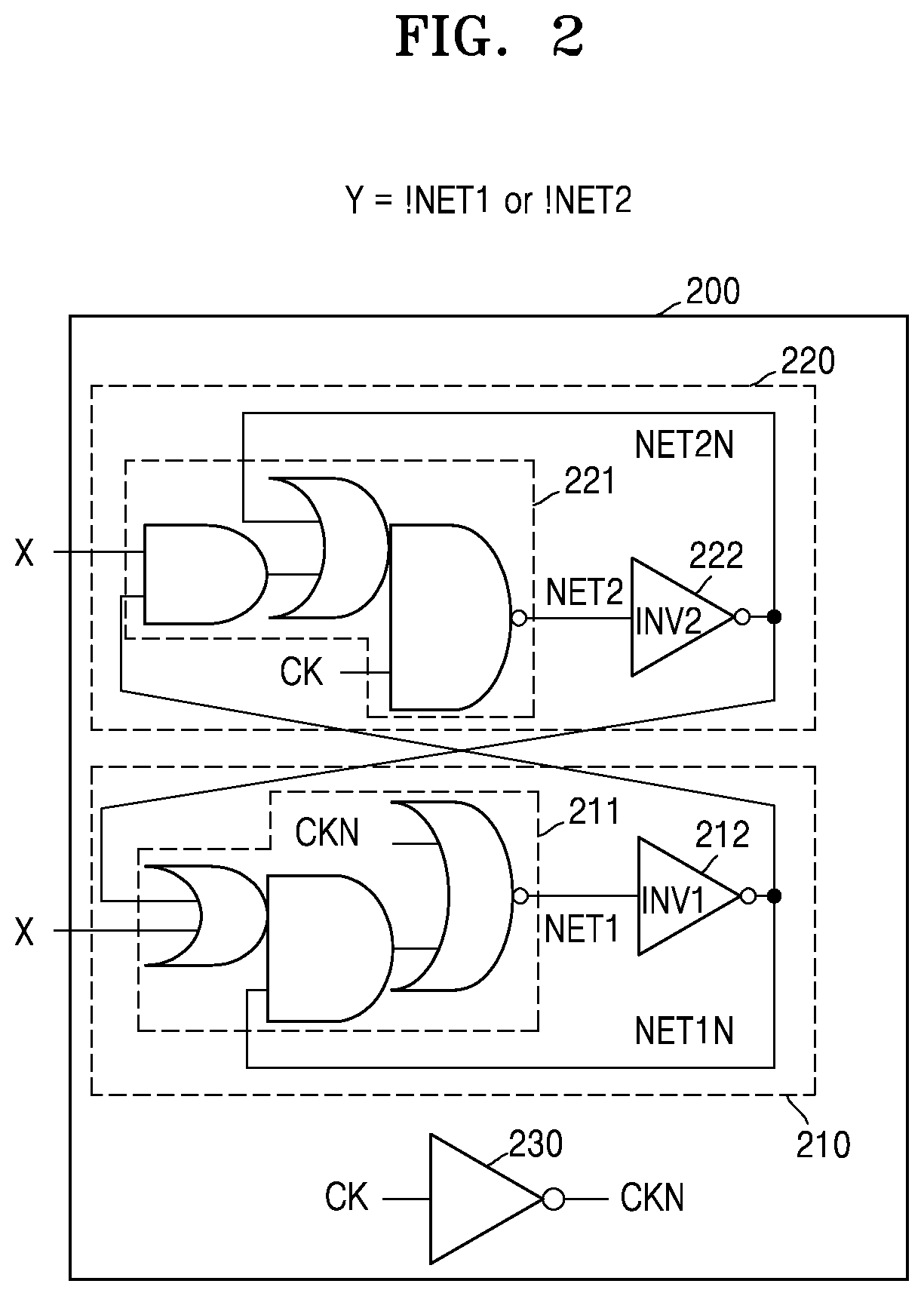 Patent US11784647 Figure 2 – Circuit performing logical operation and flip-flop including the circuit