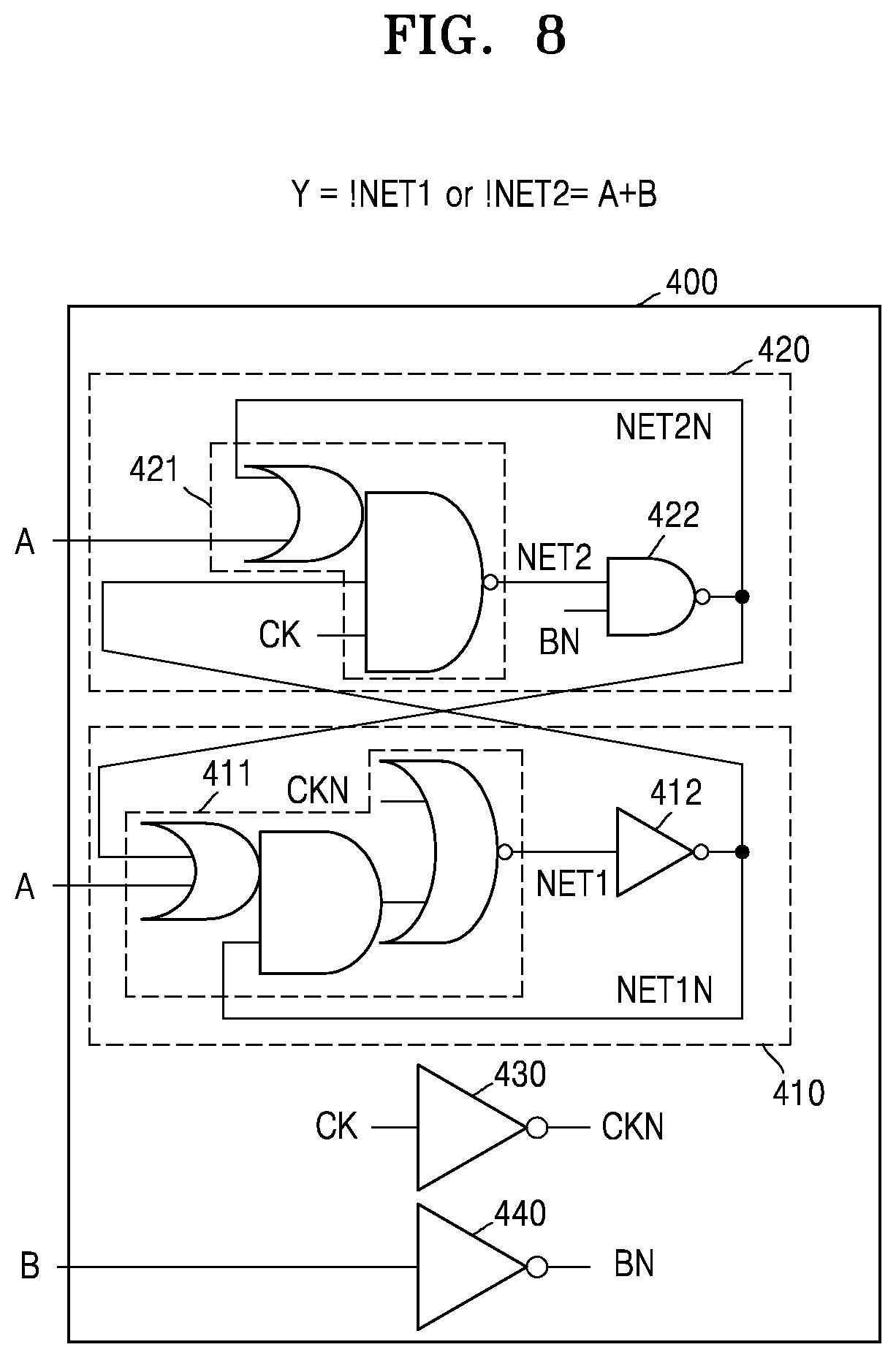 Patent US11784647 Figure 8 – Circuit performing logical operation and flip-flop including the circuit
