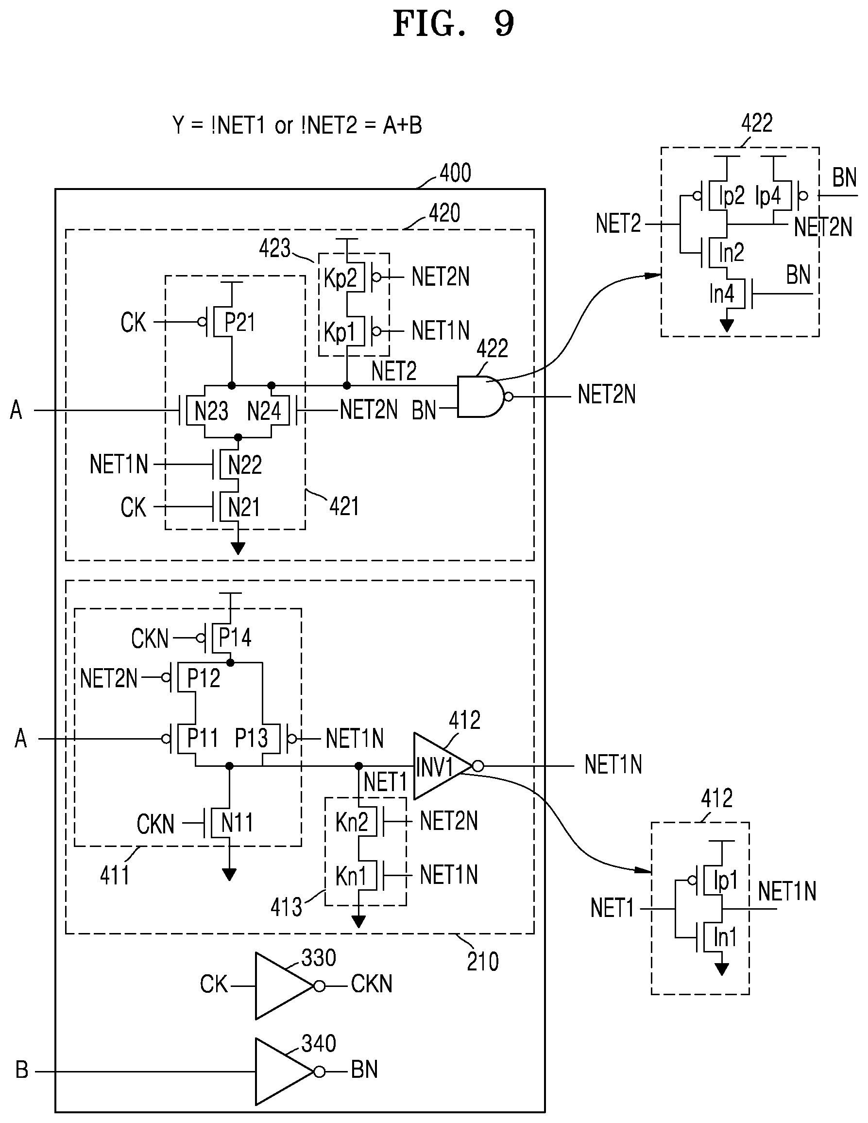 Patent US11784647 Figure 9 – Circuit performing logical operation and flip-flop including the circuit