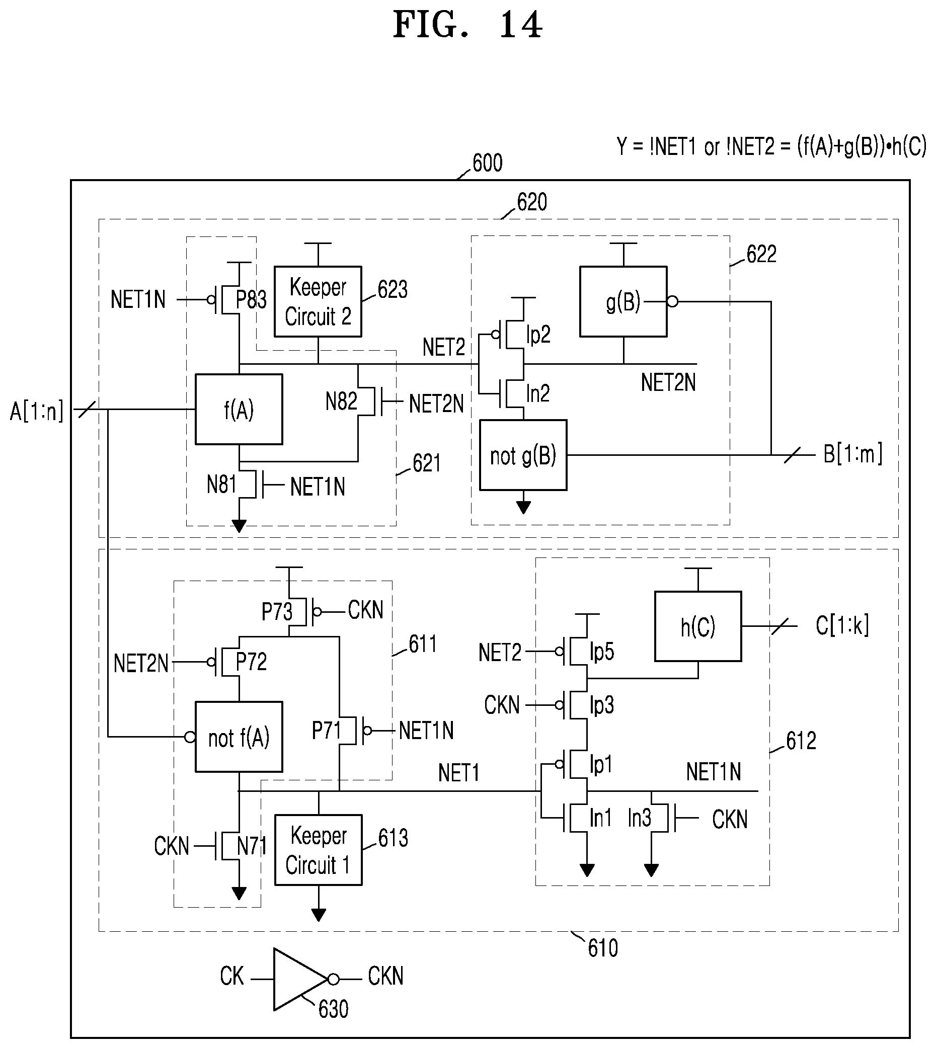 Patent US11784647 Figure 14 – Circuit performing logical operation and flip-flop including the circuit