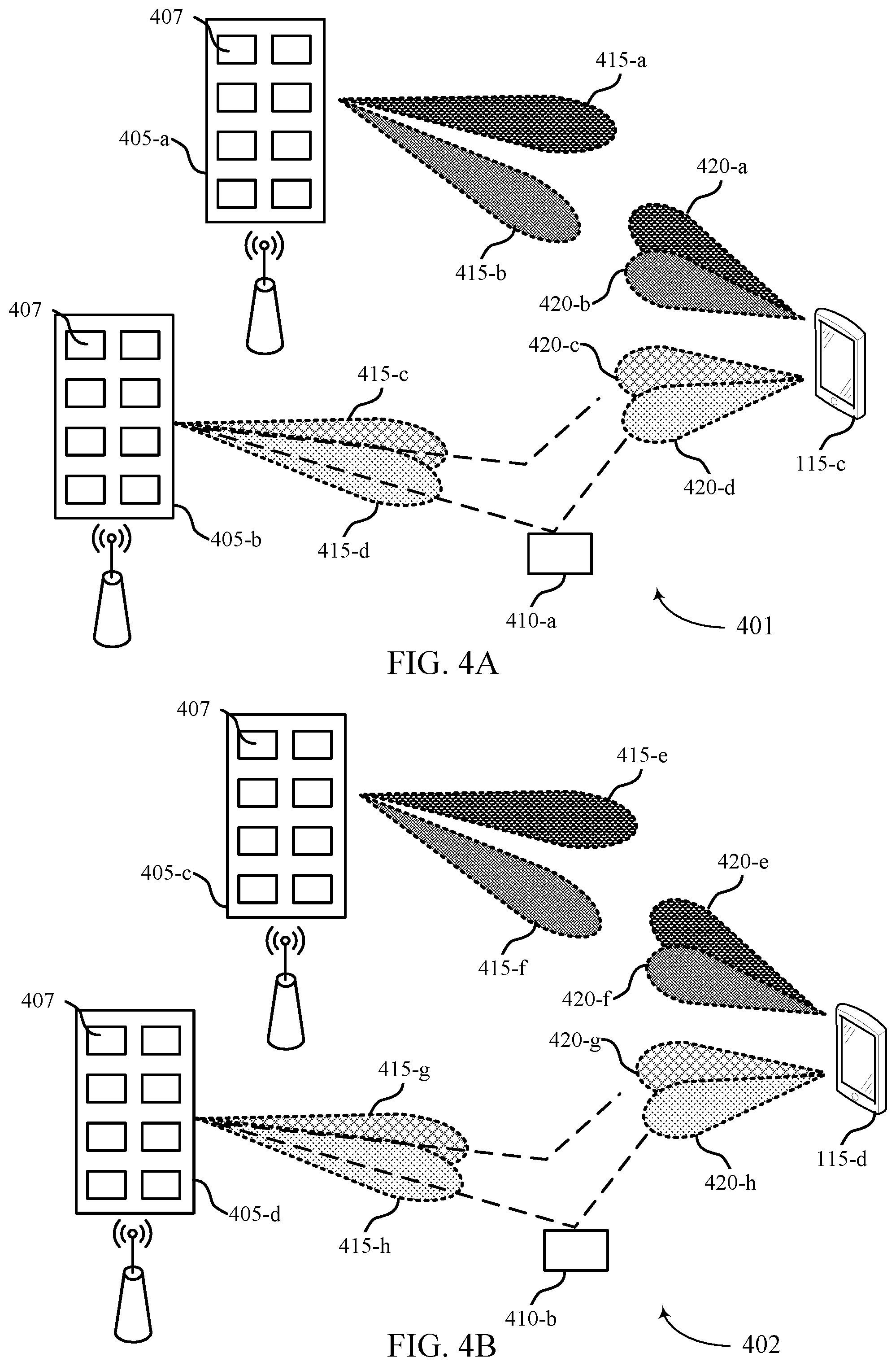 Patent US11784702 Figure 4 – Techniques for transmission/reception point and beam selection in ultra-wide bandwidth systems