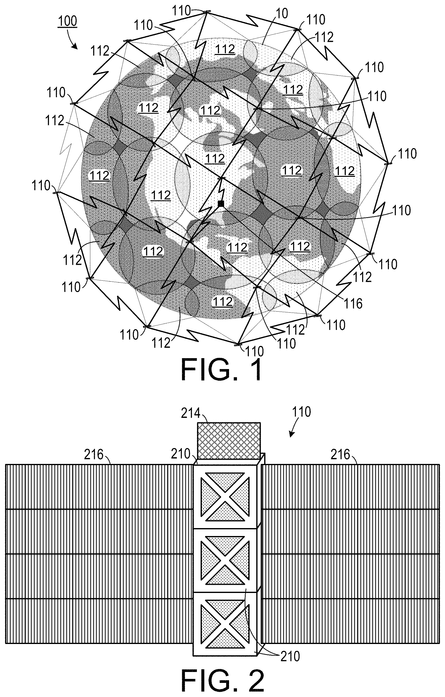 Patent US11784711 Figure 1 – Network employing cube satellites