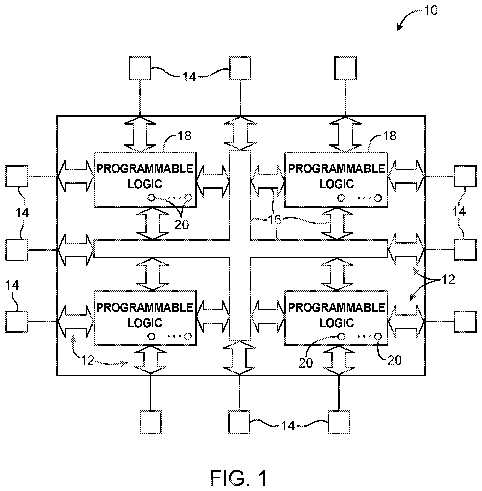 Patent US11784794 Figure 1 – Active interposer for localized programmable integrated circuit reconfiguration