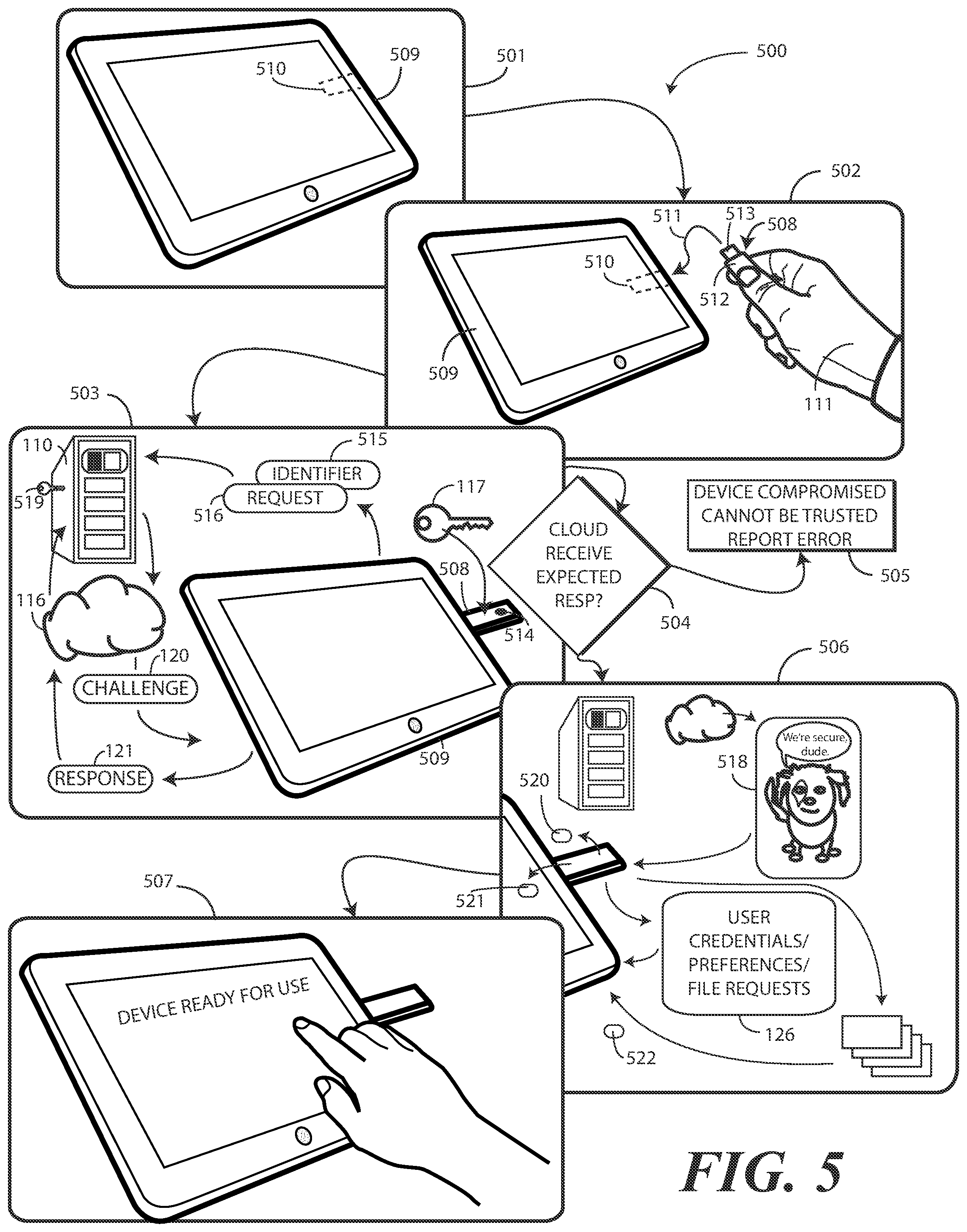 Patent US11784834 Figure 5 – Electronic devices and corresponding methods for verifying device security prior to use