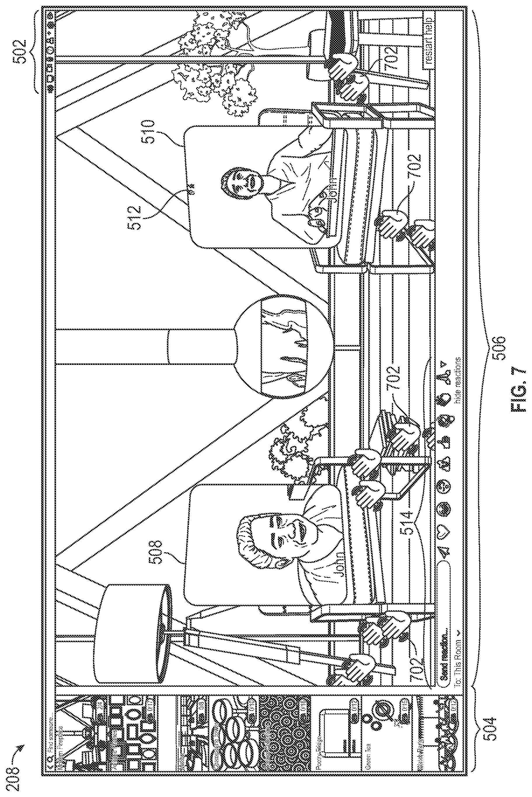 Patent US11784841 Figure 7 – Presenting participant reactions within a virtual conferencing system