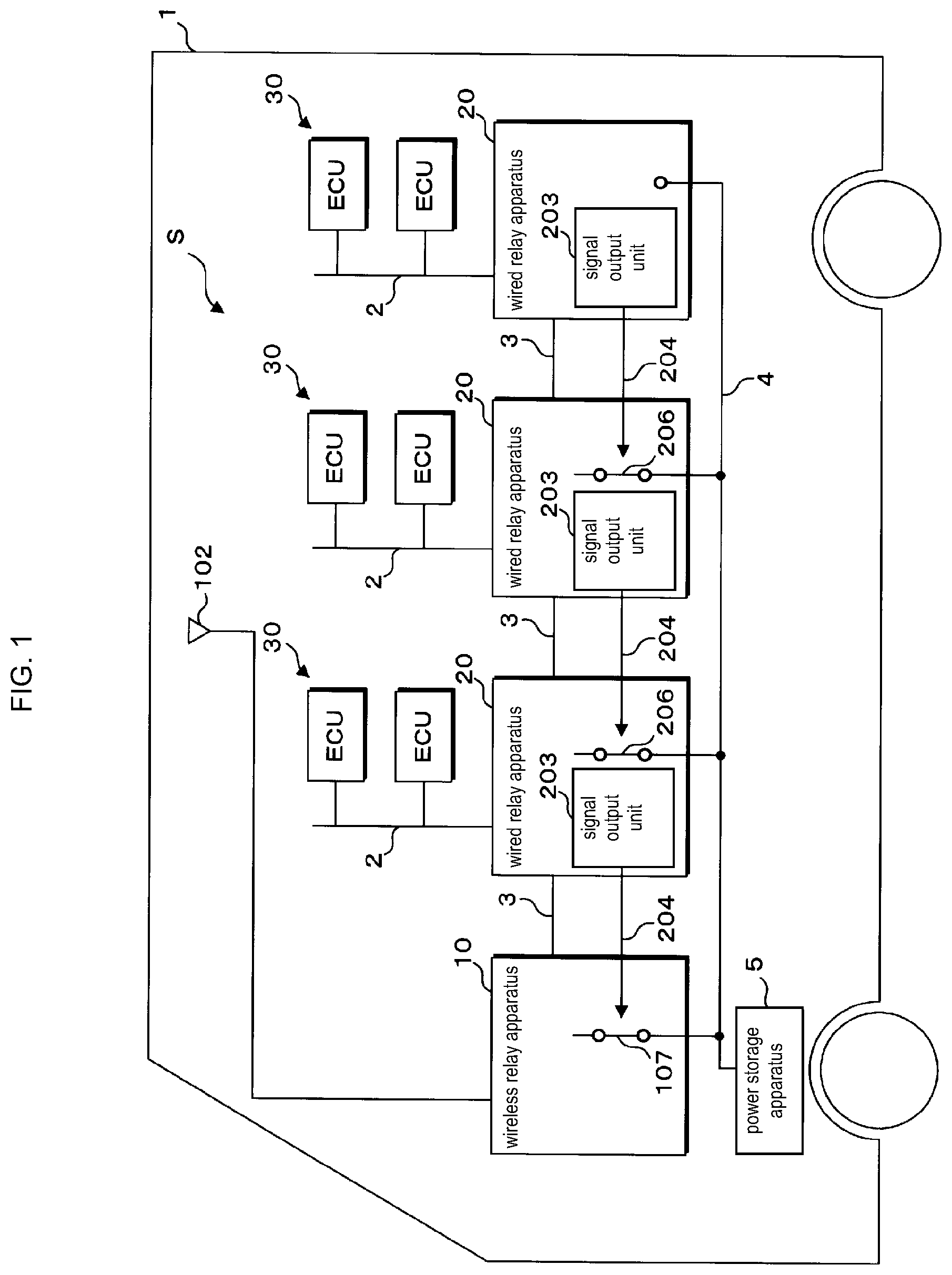 Patent US11784871 — Relay apparatus and system for detecting abnormalities due to an unauthorized wireless transmission — Figure 1