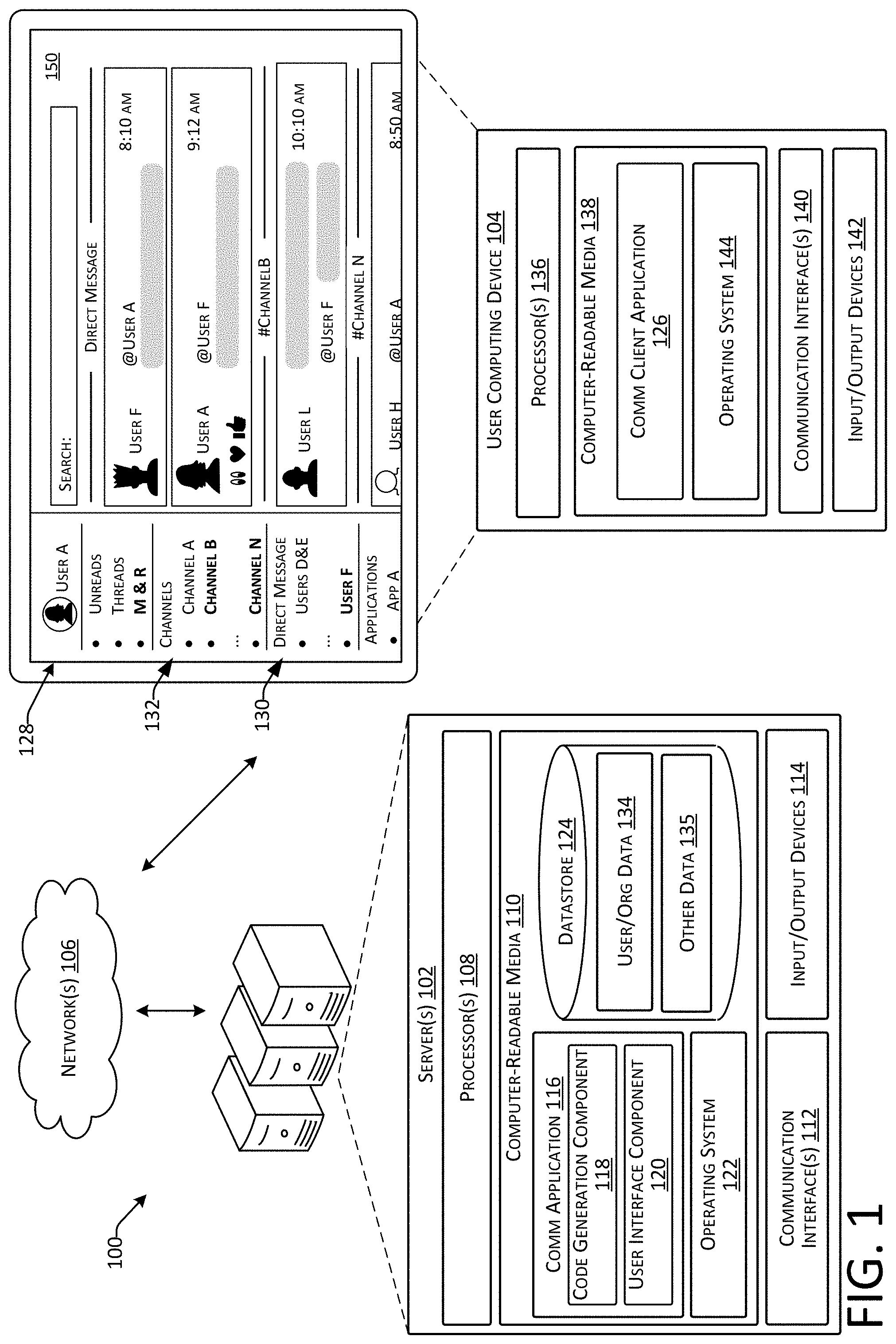 Patent US11784949 Figure 1 – Limited functionality interface for communication platform