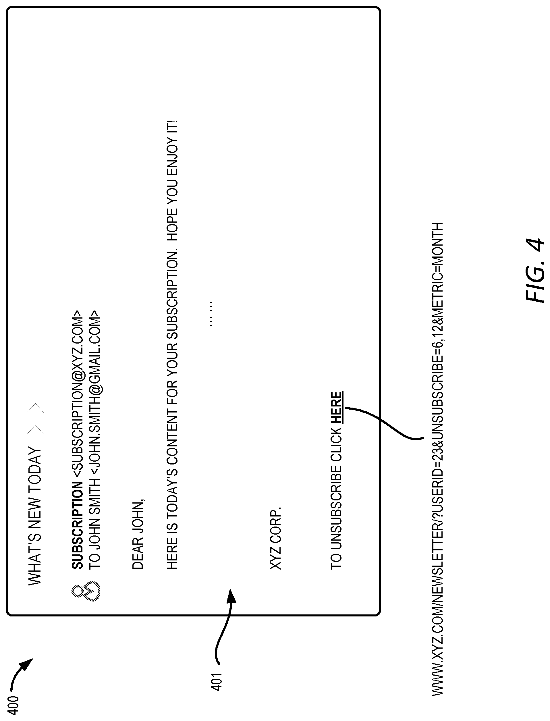 Patent US11784954 Figure 4 – Personalized temporary unsubscribe mechanisms for email subscriptions