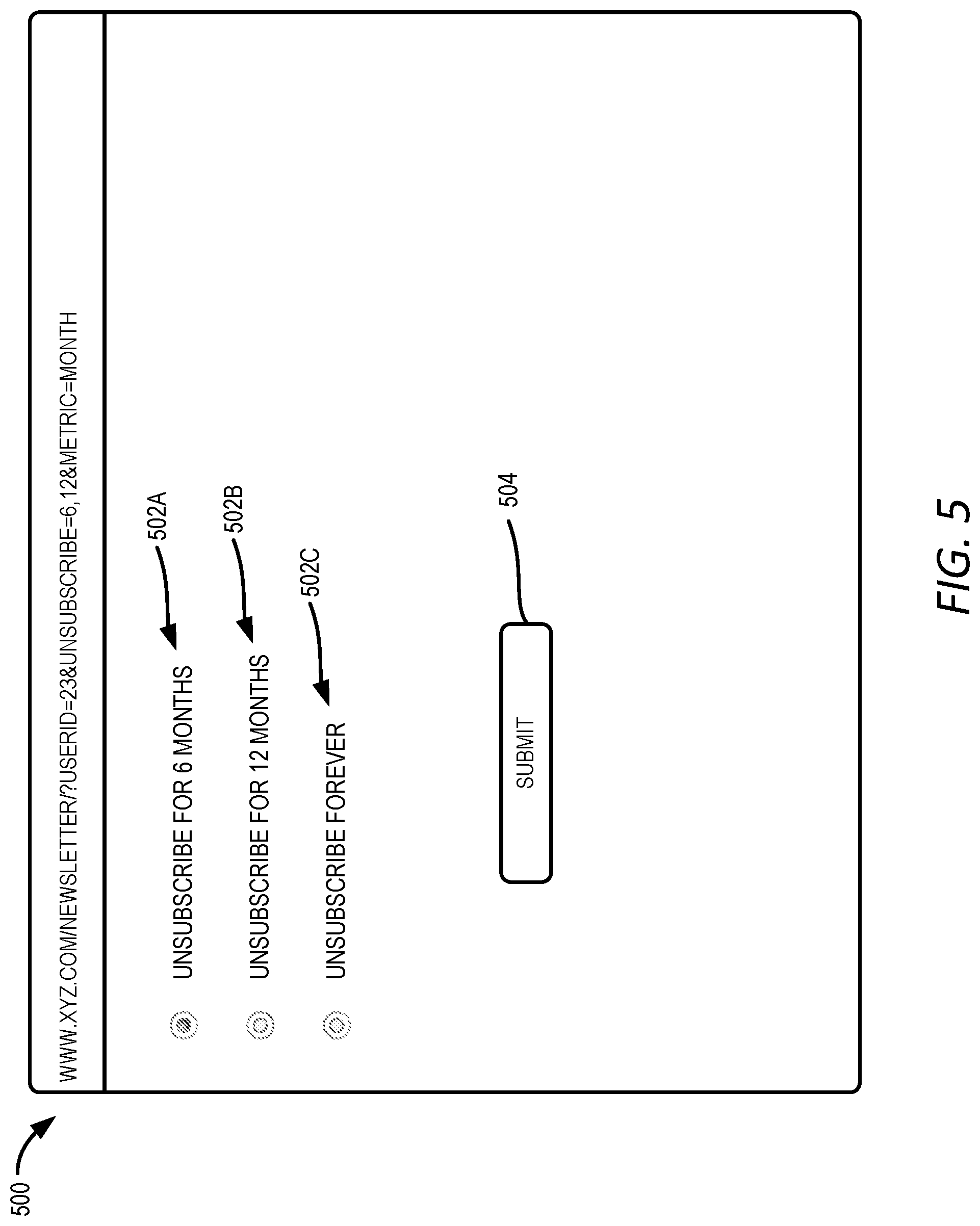 Patent US11784954 Figure 5 – Personalized temporary unsubscribe mechanisms for email subscriptions