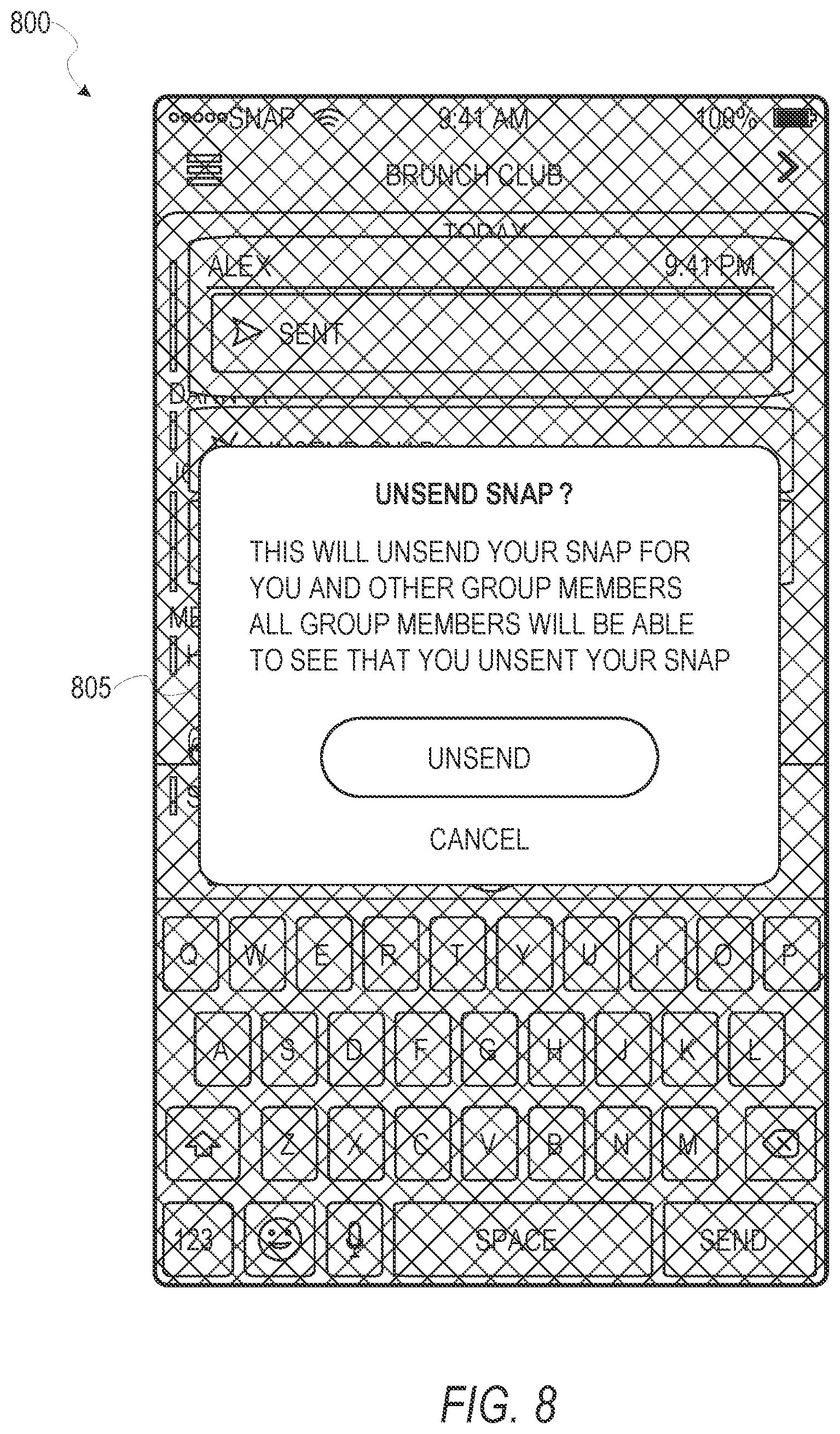 Patent US11784957 Figure 8 – Messaging system