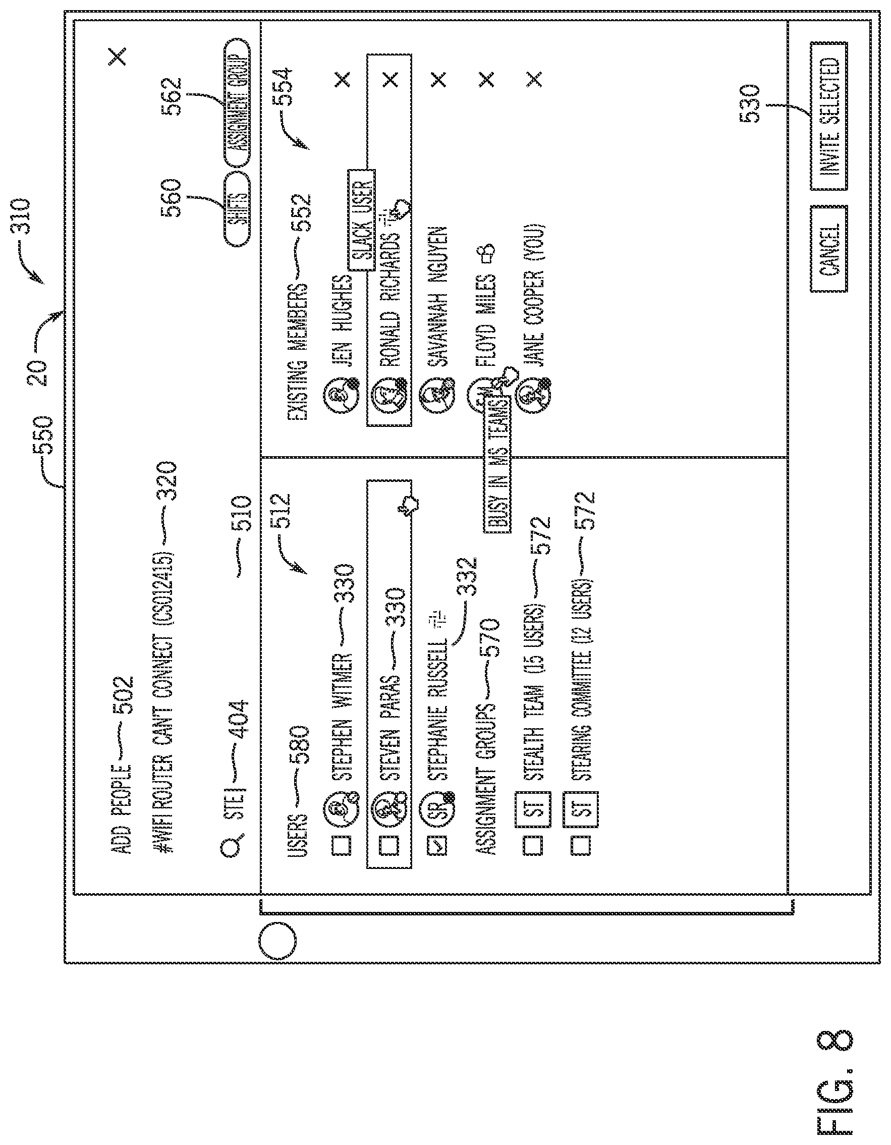 Patent US11784962 Figure 8 – Systems and methods for collaborative chat with non-native chat platforms
