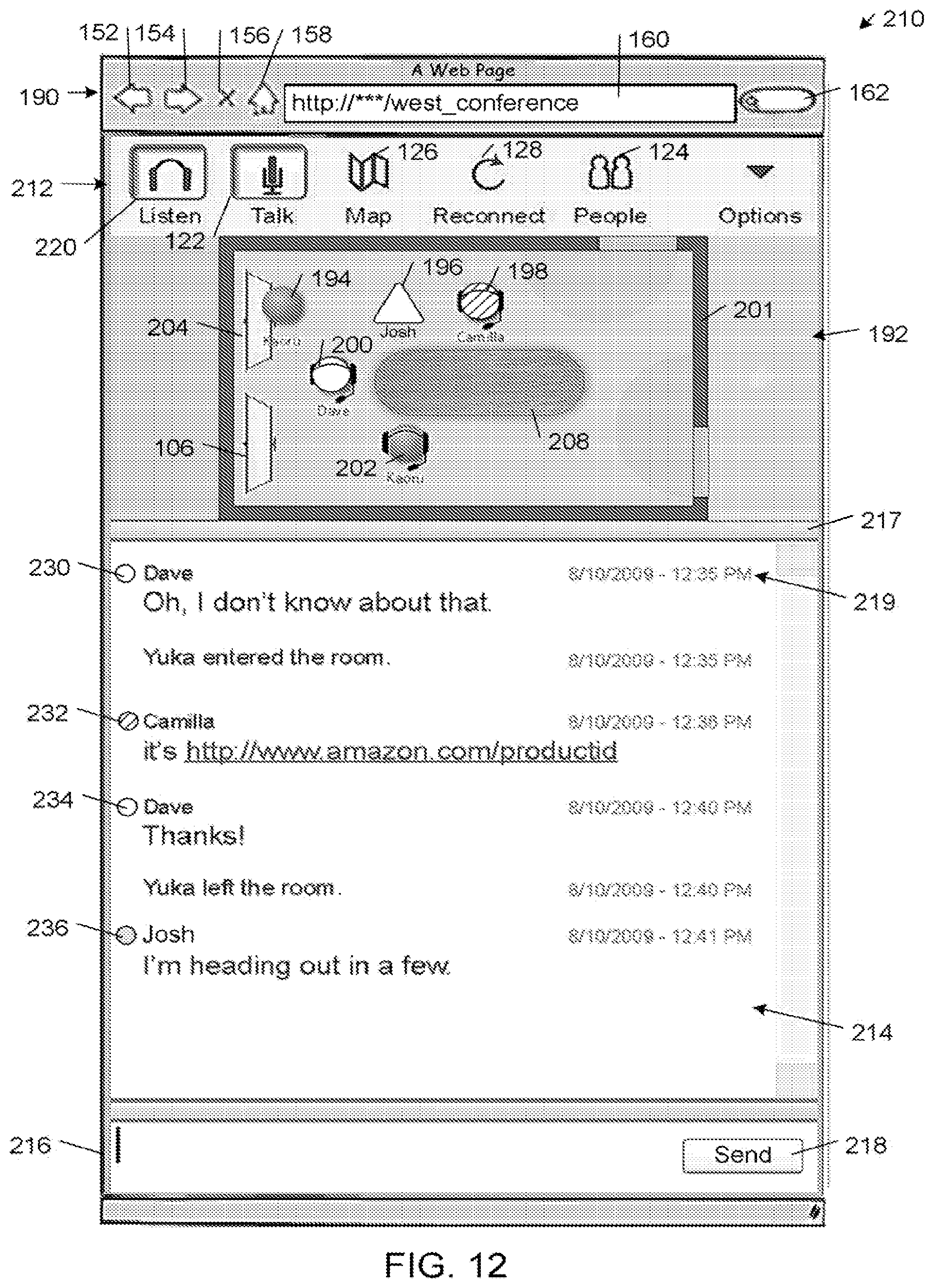 Patent US11785056 Figure 8 – Web browser interface for spatial communication environments