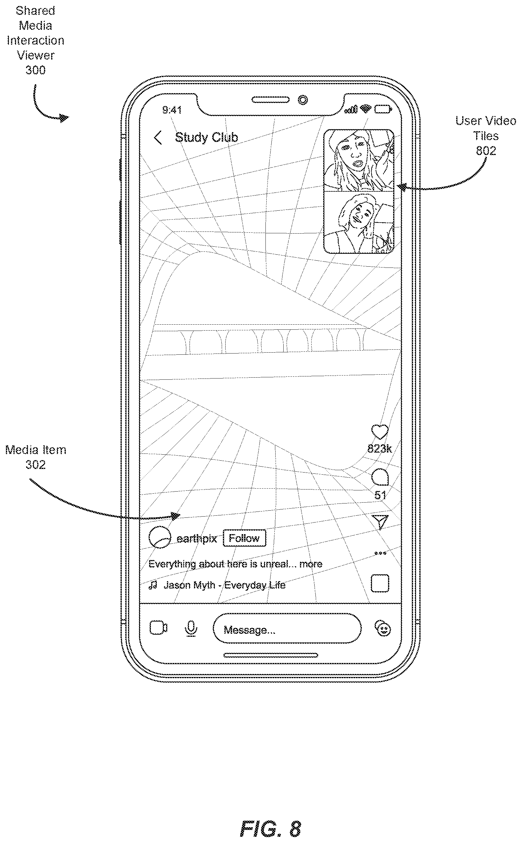 Patent US11785062 Figure 8 – Systems and methods for enabling shared media interactions