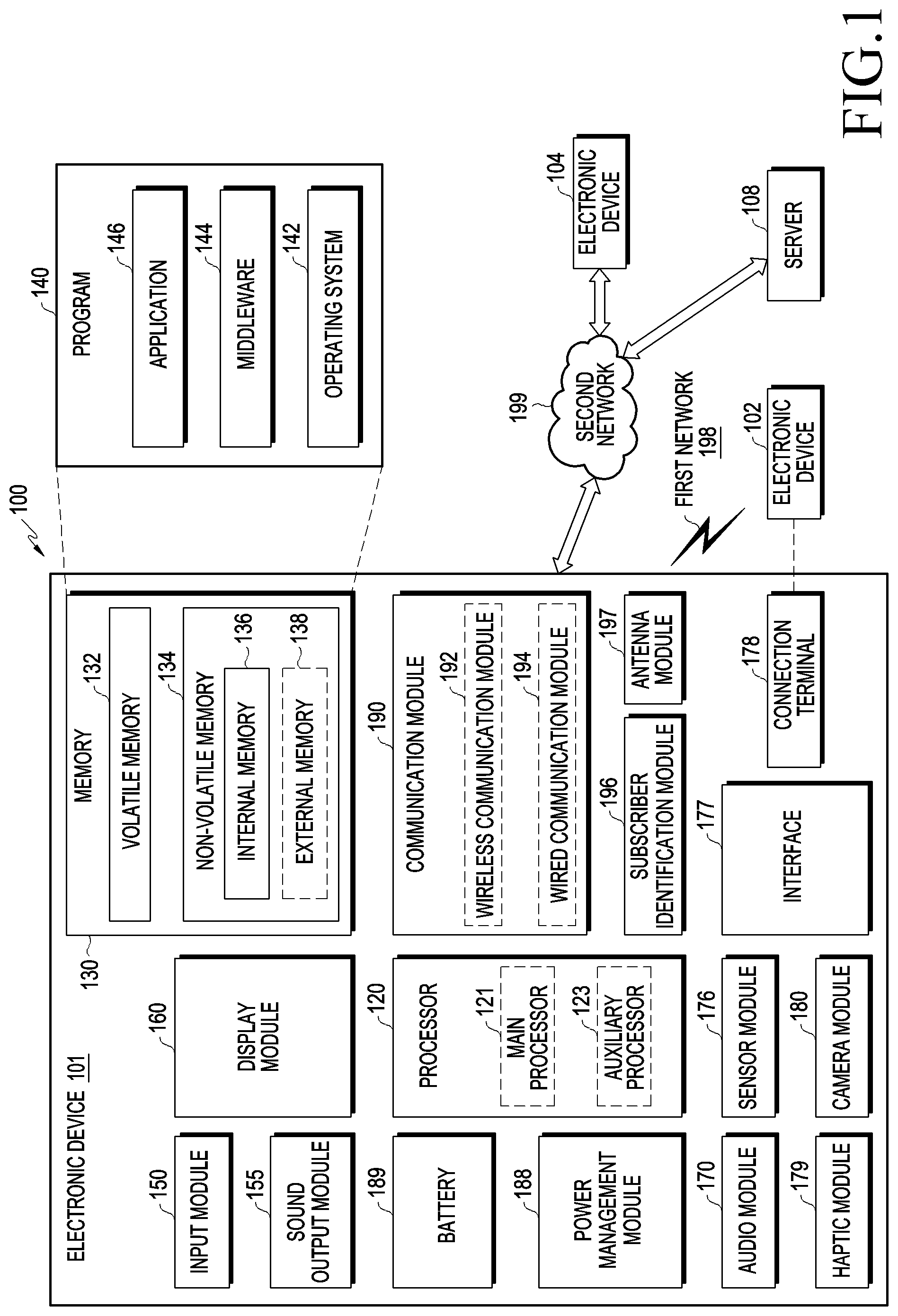 Patent US11785126 Figure 1 – Electronic device including acoustic assembly
