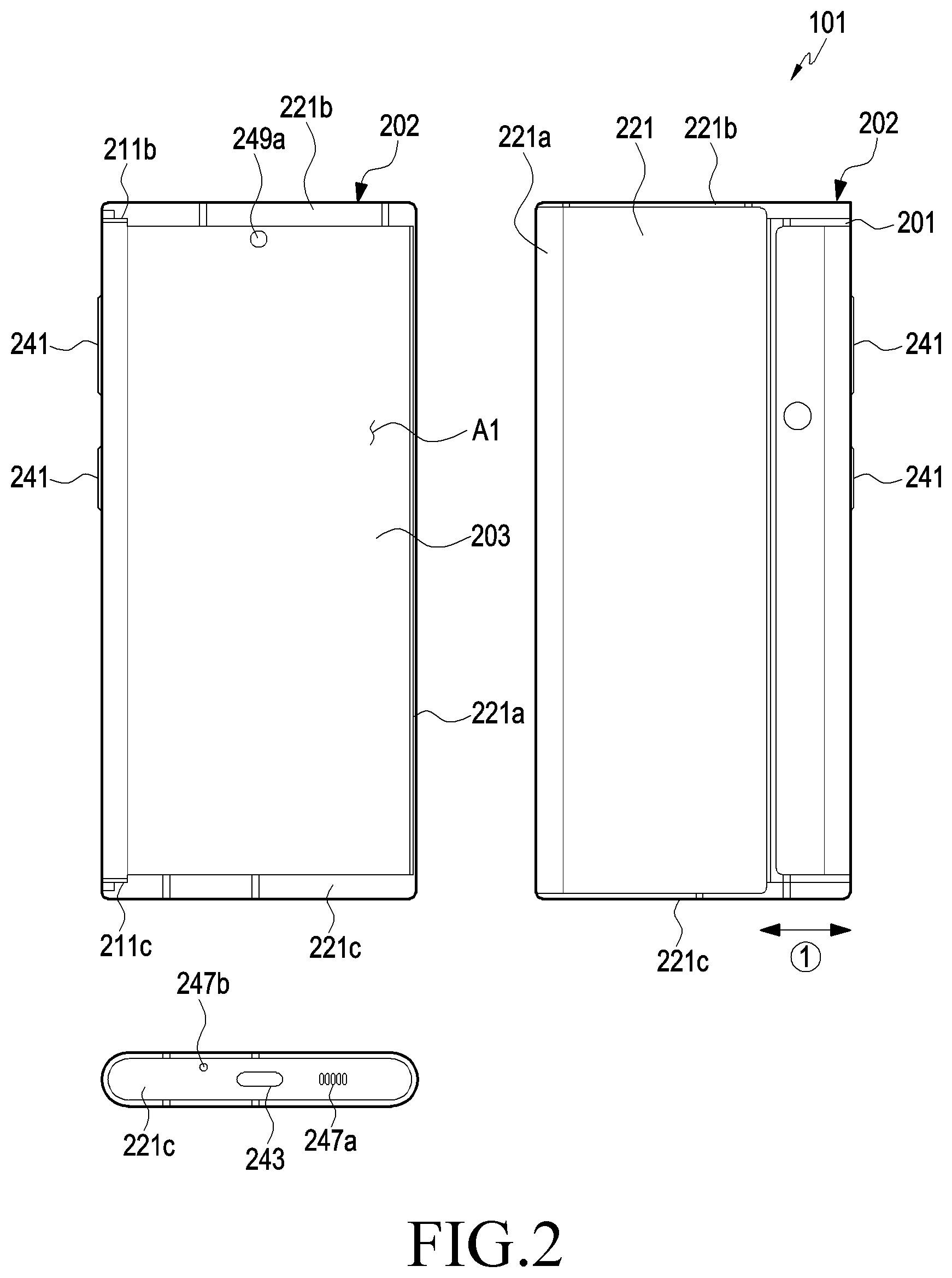 Patent US11785126 Figure 2 – Electronic device including acoustic assembly
