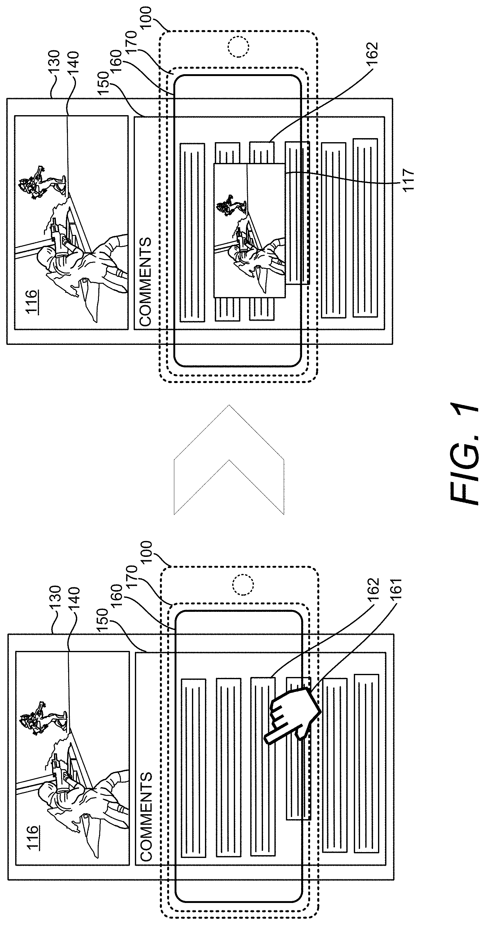 Patent US11785194 Figure 1 – Contextually-aware control of a user interface displaying a video and related user text
