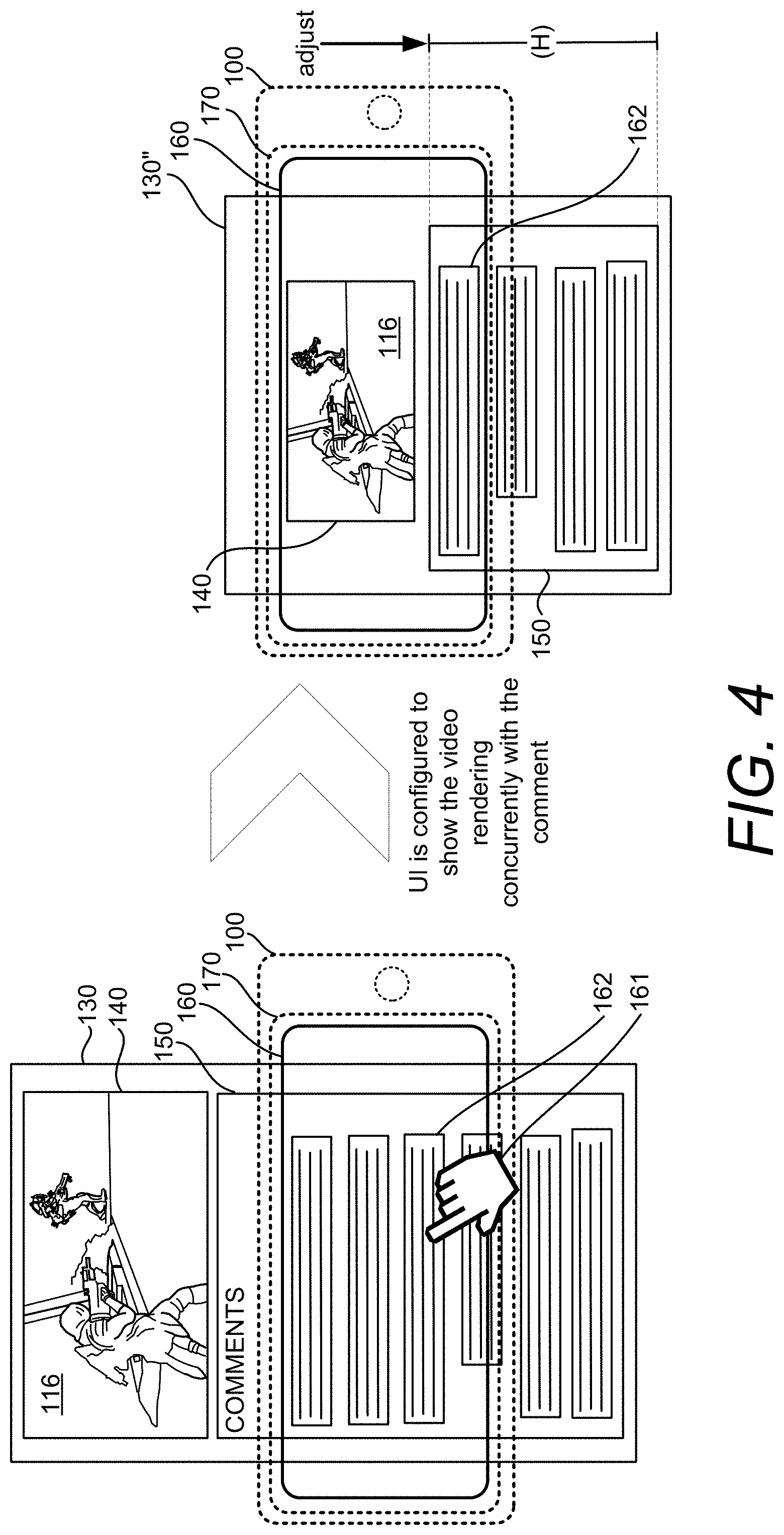 Patent US11785194 Figure 4 – Contextually-aware control of a user interface displaying a video and related user text