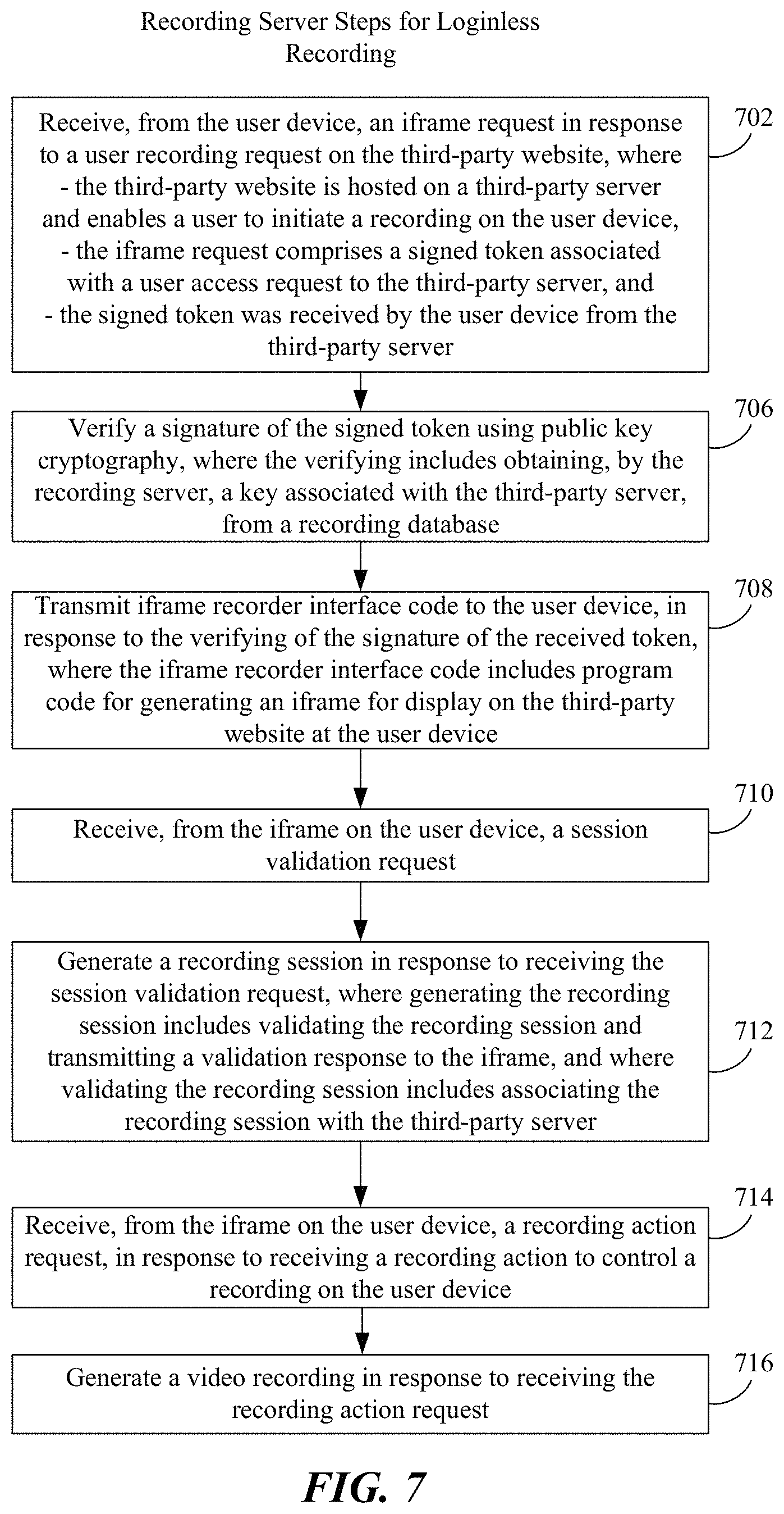 Patent US11785282 Figure 7 – Web-hosted video recording and associated systems and methods