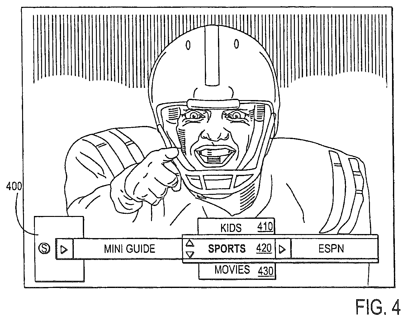 Patent US11785308 Figure 4 – Contextual navigational control for digital television