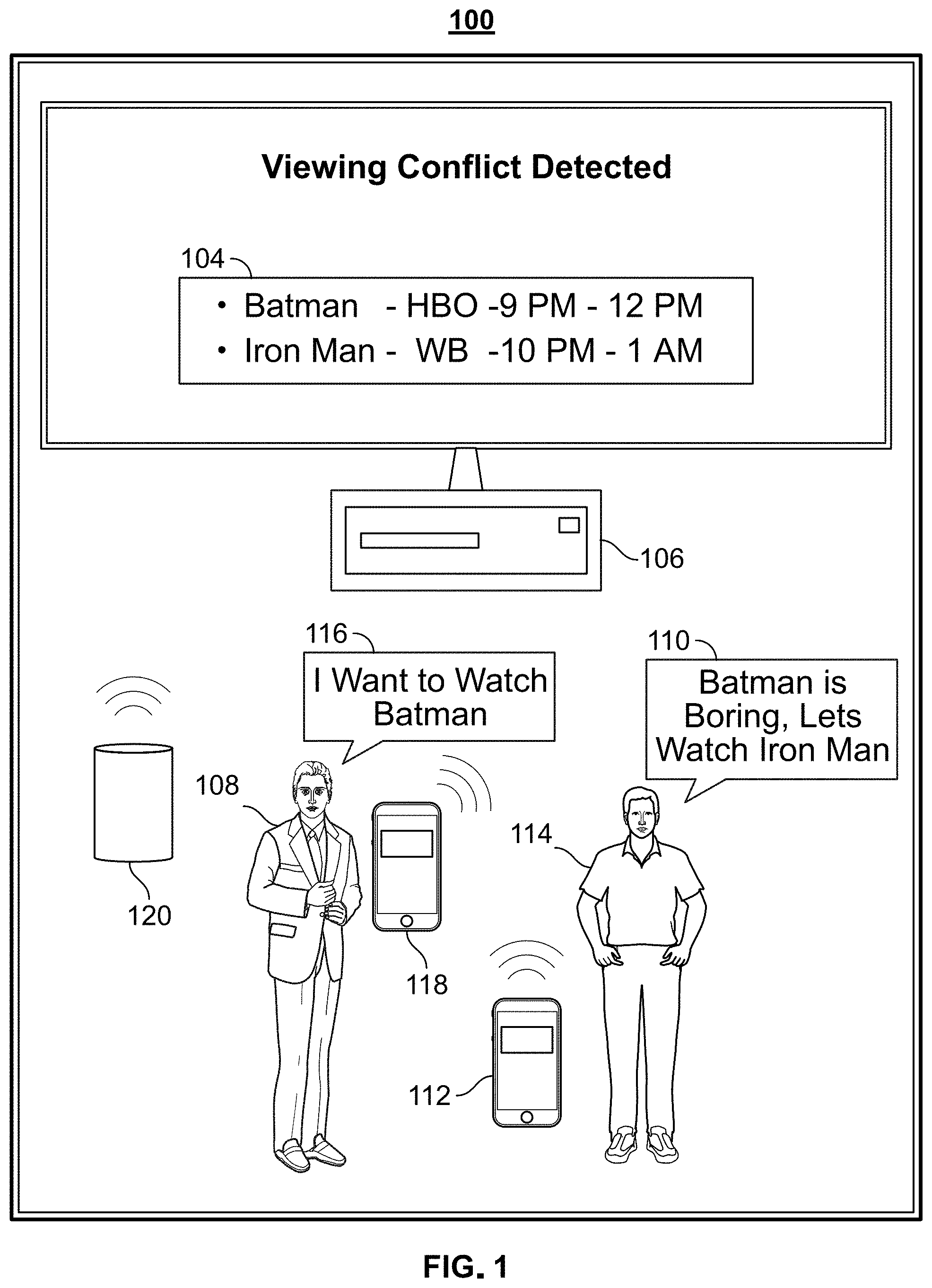 Patent US11785310 Figure 1 – Systems and methods for conflict detection based on user preferences