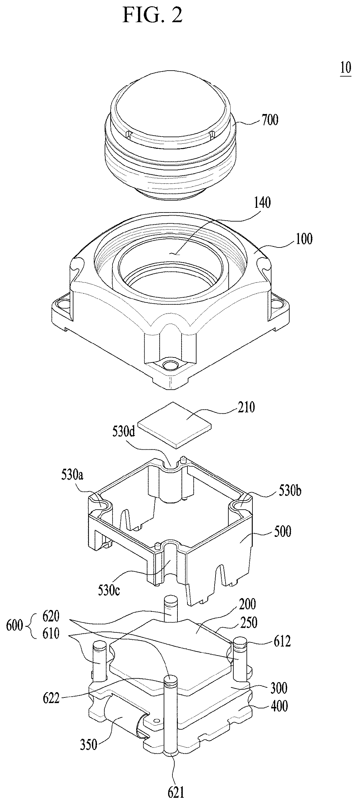 Patent US11785318 Figure 2 – Camera module including a housing with an adhesion surface