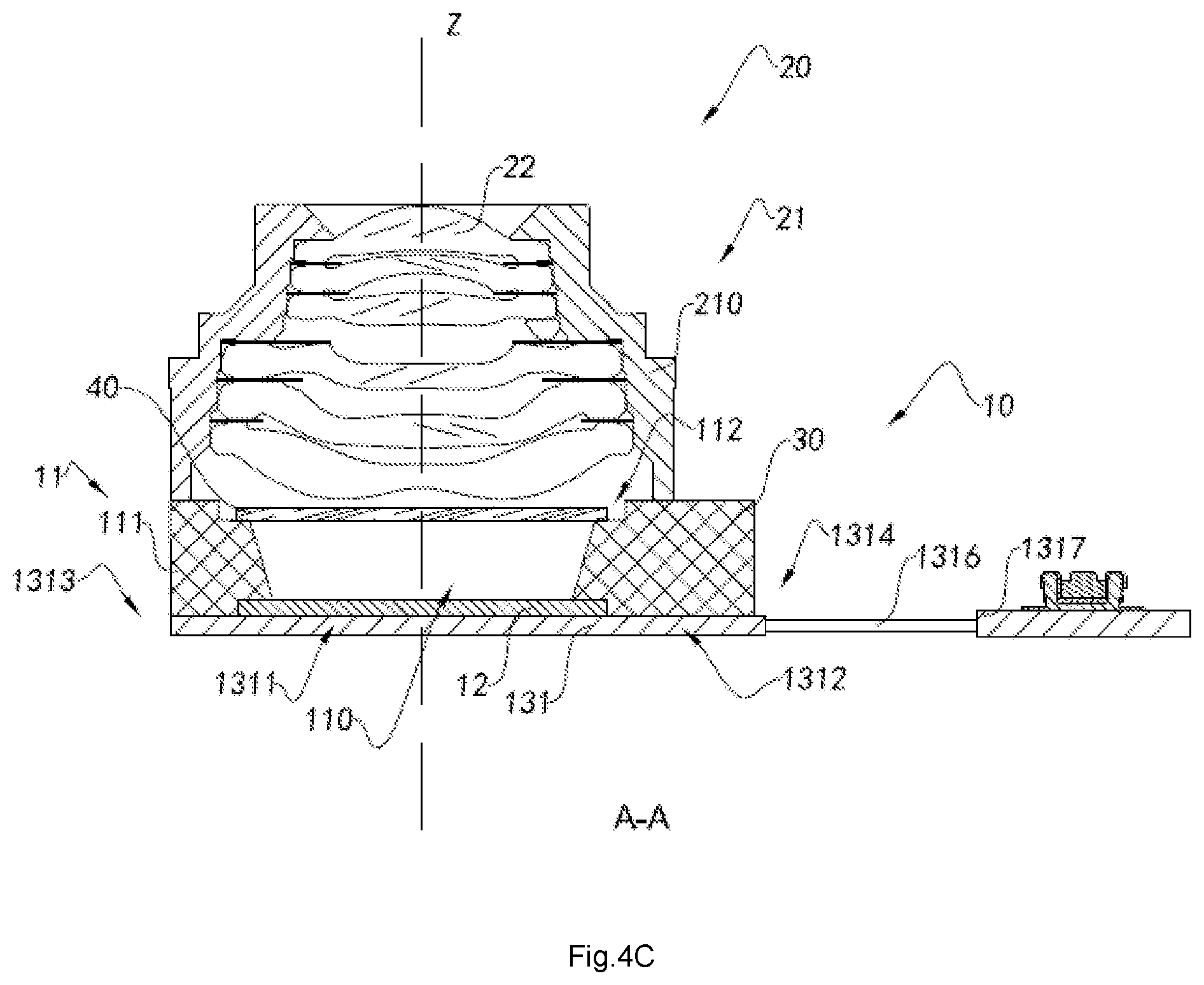 Patent US11785325 Figure 6 – Camera module having circuit board, molded base, and optical lens, electronic device having same and method for manufacturing camera module