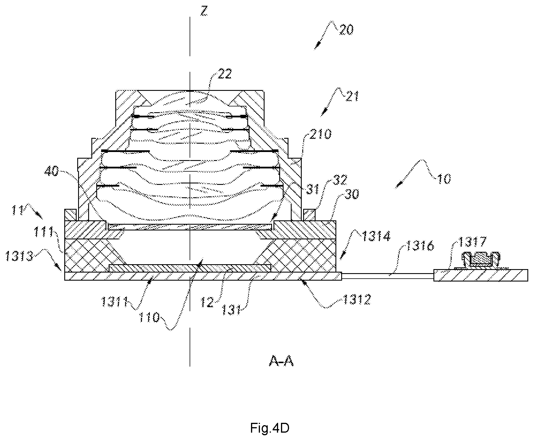Patent US11785325 Figure 7 – Camera module having circuit board, molded base, and optical lens, electronic device having same and method for manufacturing camera module