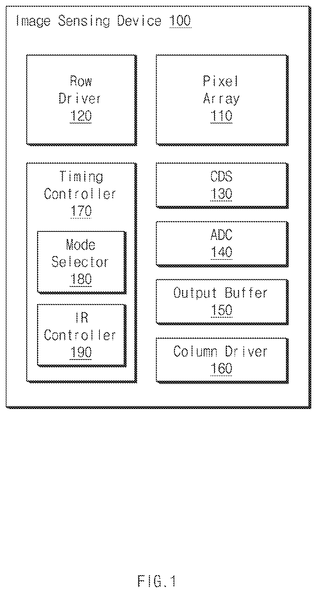 Patent US11785357 — Image sensing device operatable in a plurality of modes — Figure 1