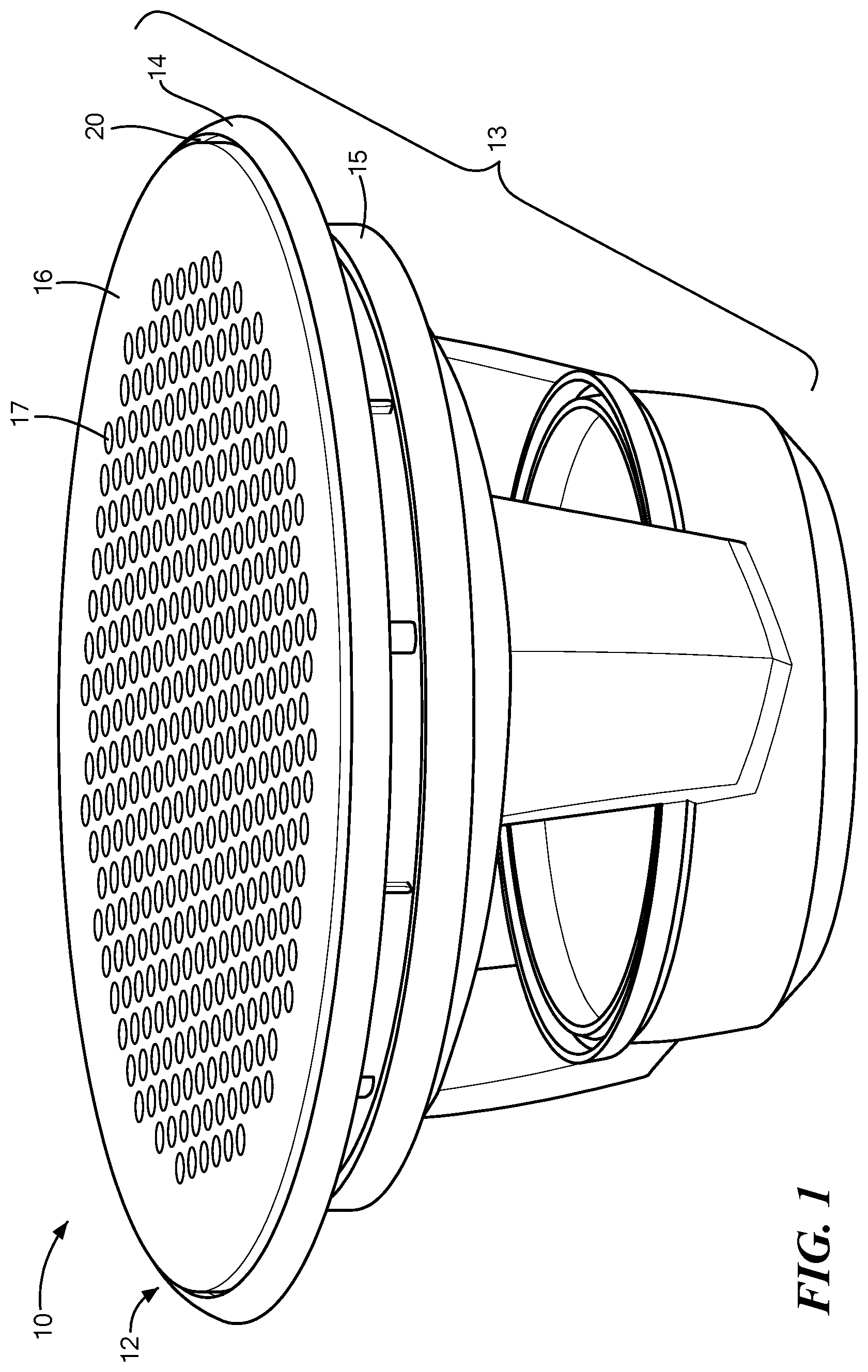 Patent US11785366 Figure 1 – Magnetic loudspeaker grill mounting system
