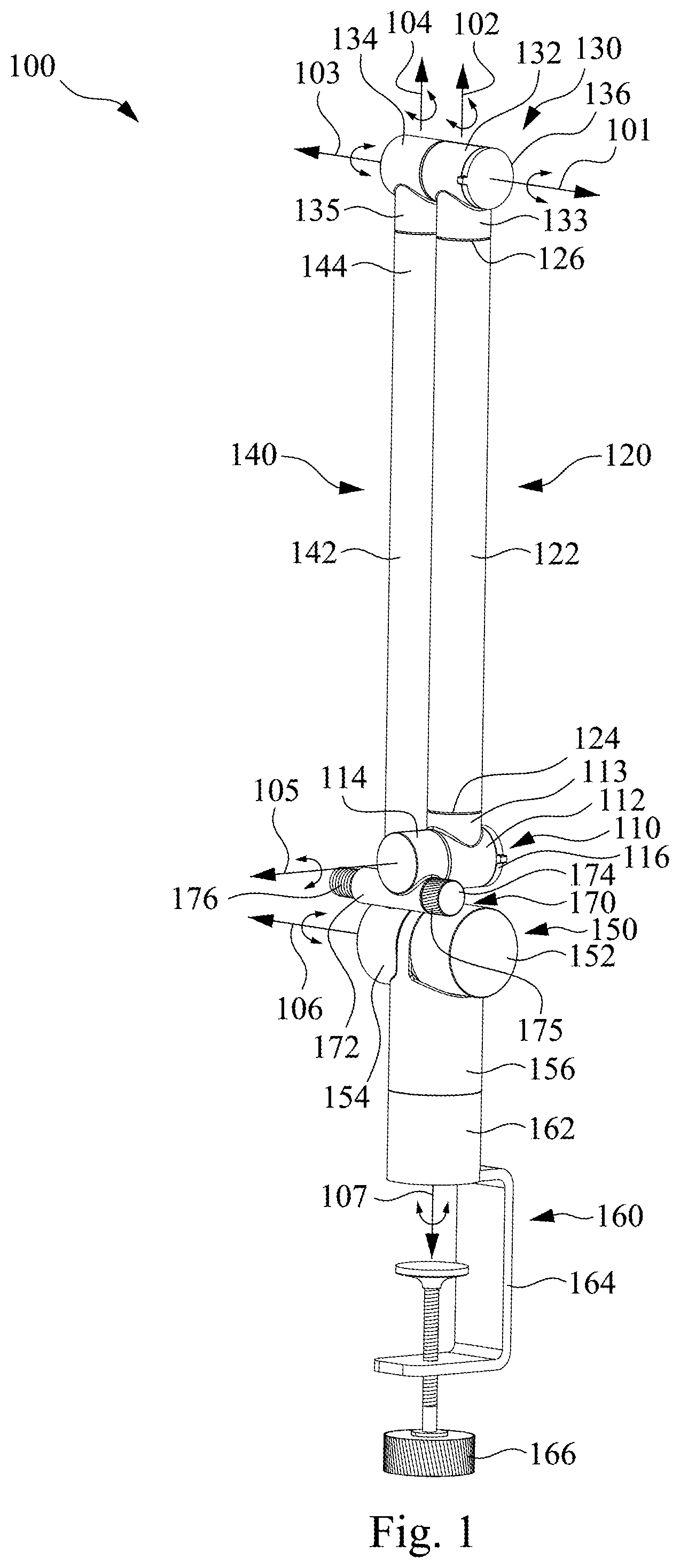 Patent US11785369 Figure 1 – Multi-dimensional microphone stand