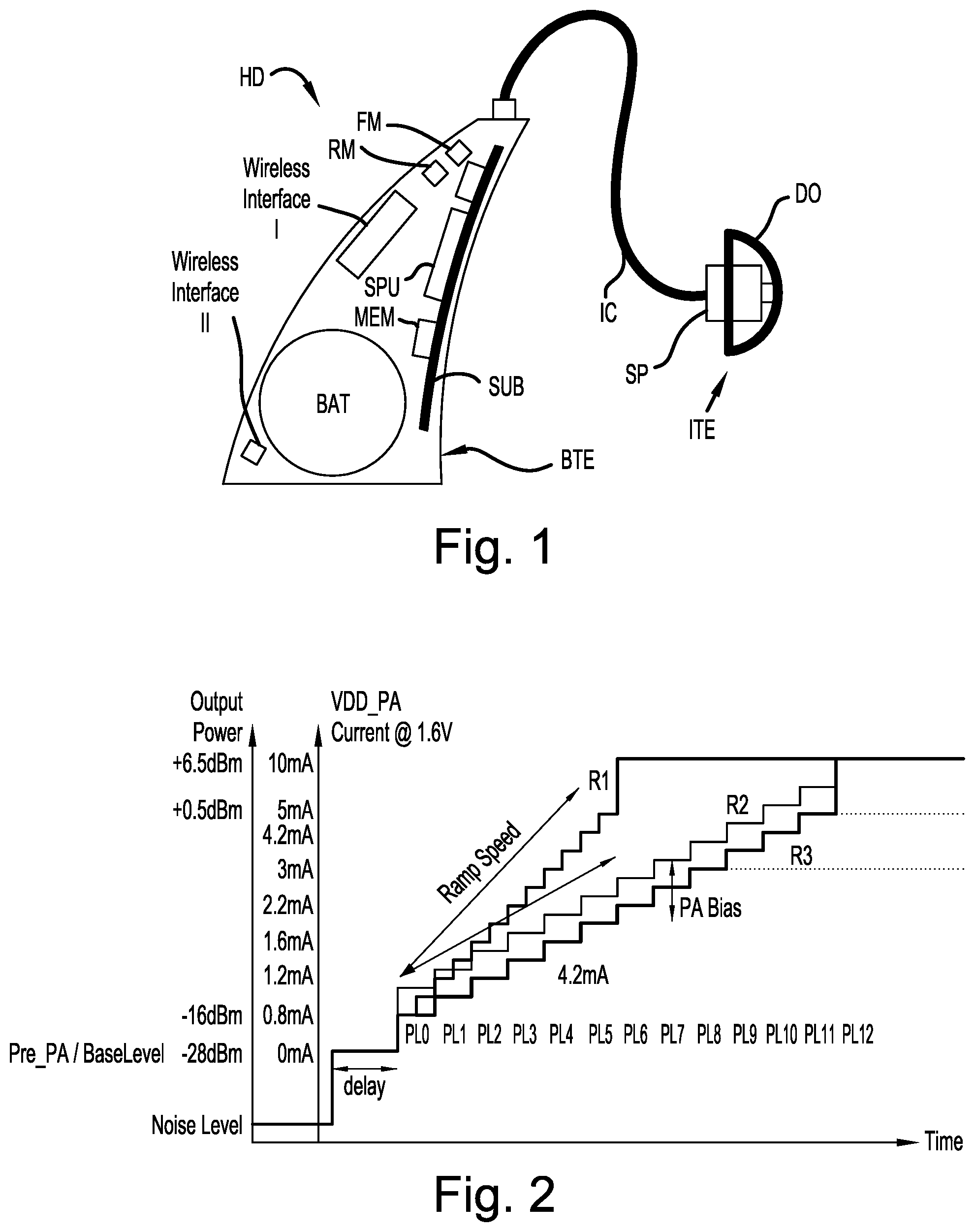 Patent US11785398 Figure 1 – Hearing aid with transmission power adaptation