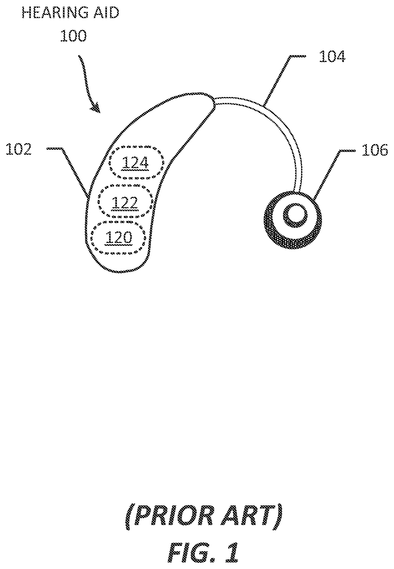 Patent US11785399 Figure 1 – Hearable device comprising integrated device and wireless functionality