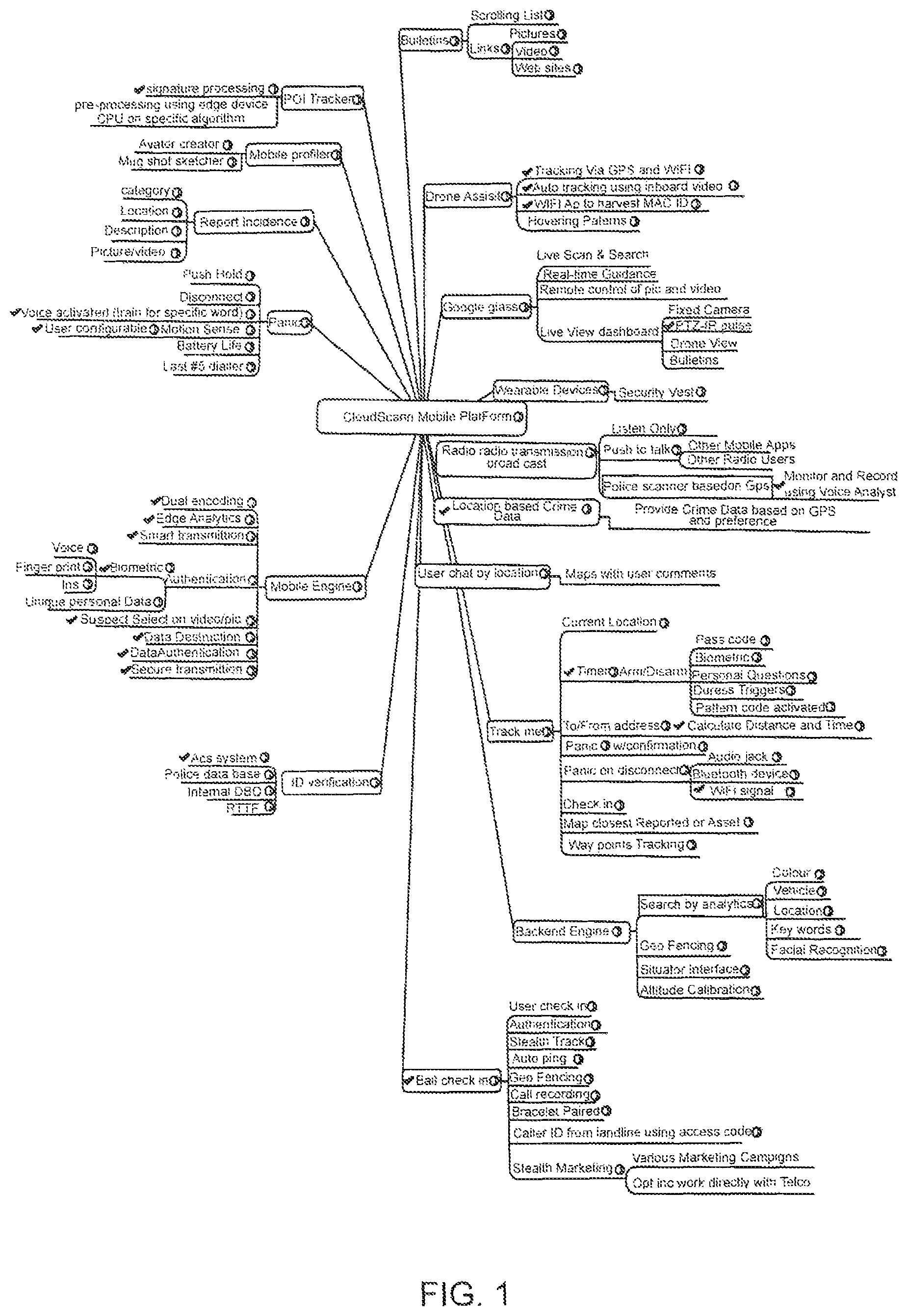 Patent US11785458 — Security and public safety application for a mobile device — Figure 1