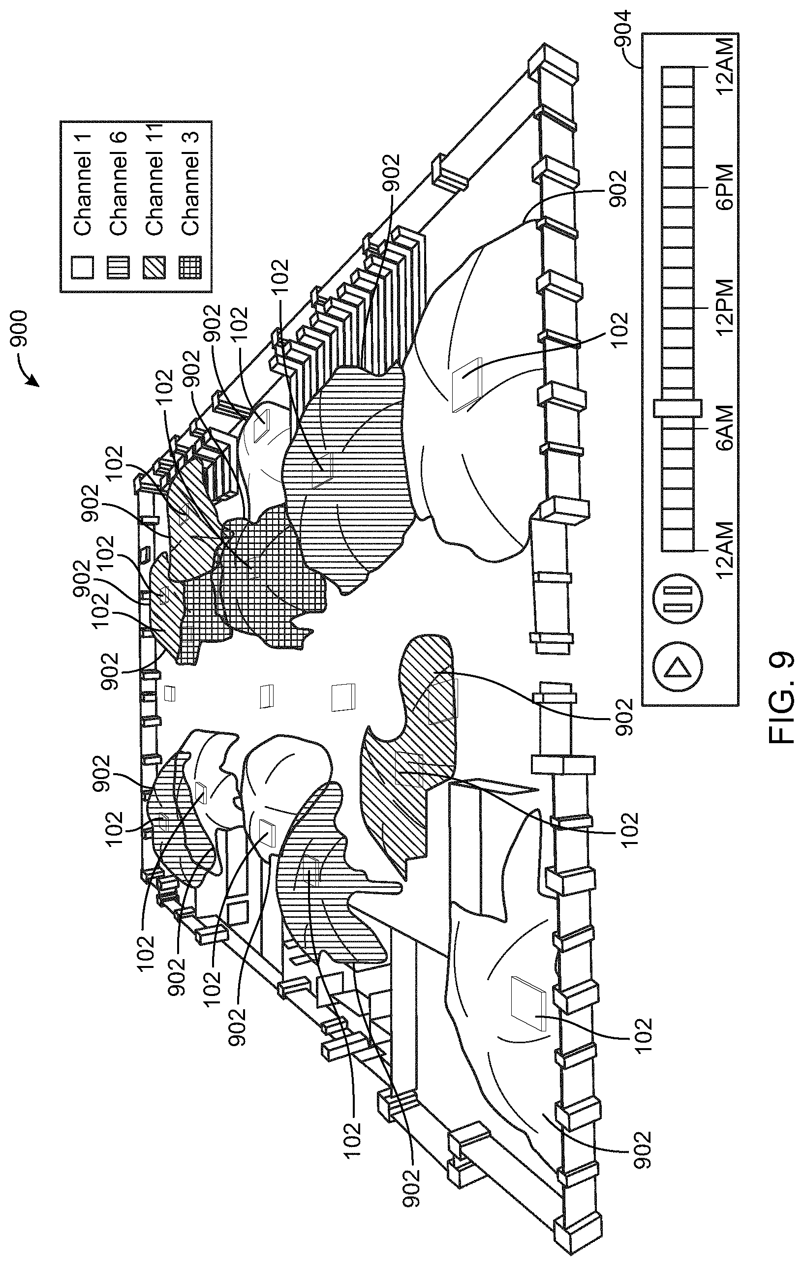 Patent US11785477 Figure 9 – Three-dimensional visualization of Wi-Fi signal propagation based on telemetry data
