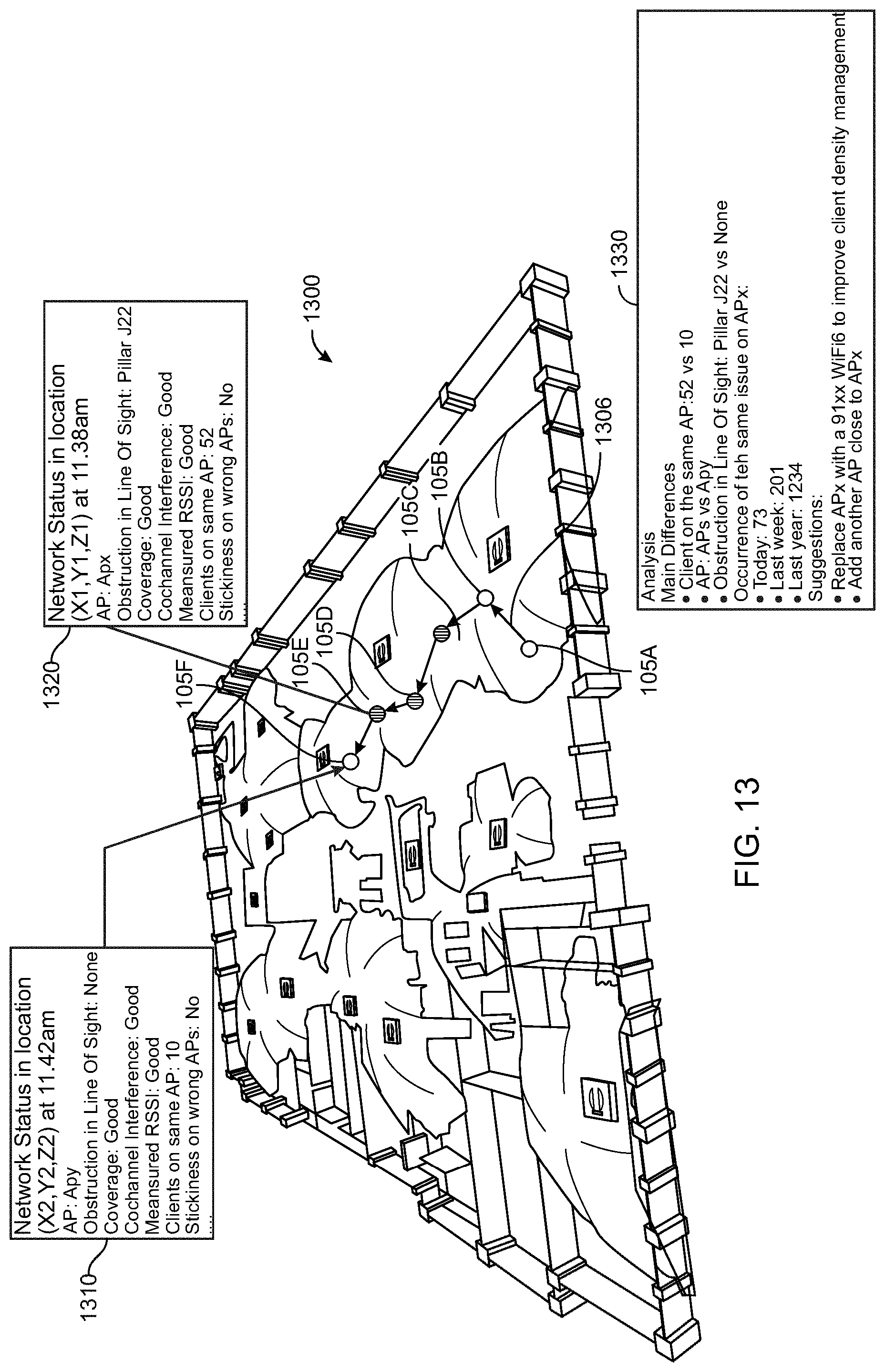 Patent US11785477 Figure 16 – Three-dimensional visualization of Wi-Fi signal propagation based on telemetry data