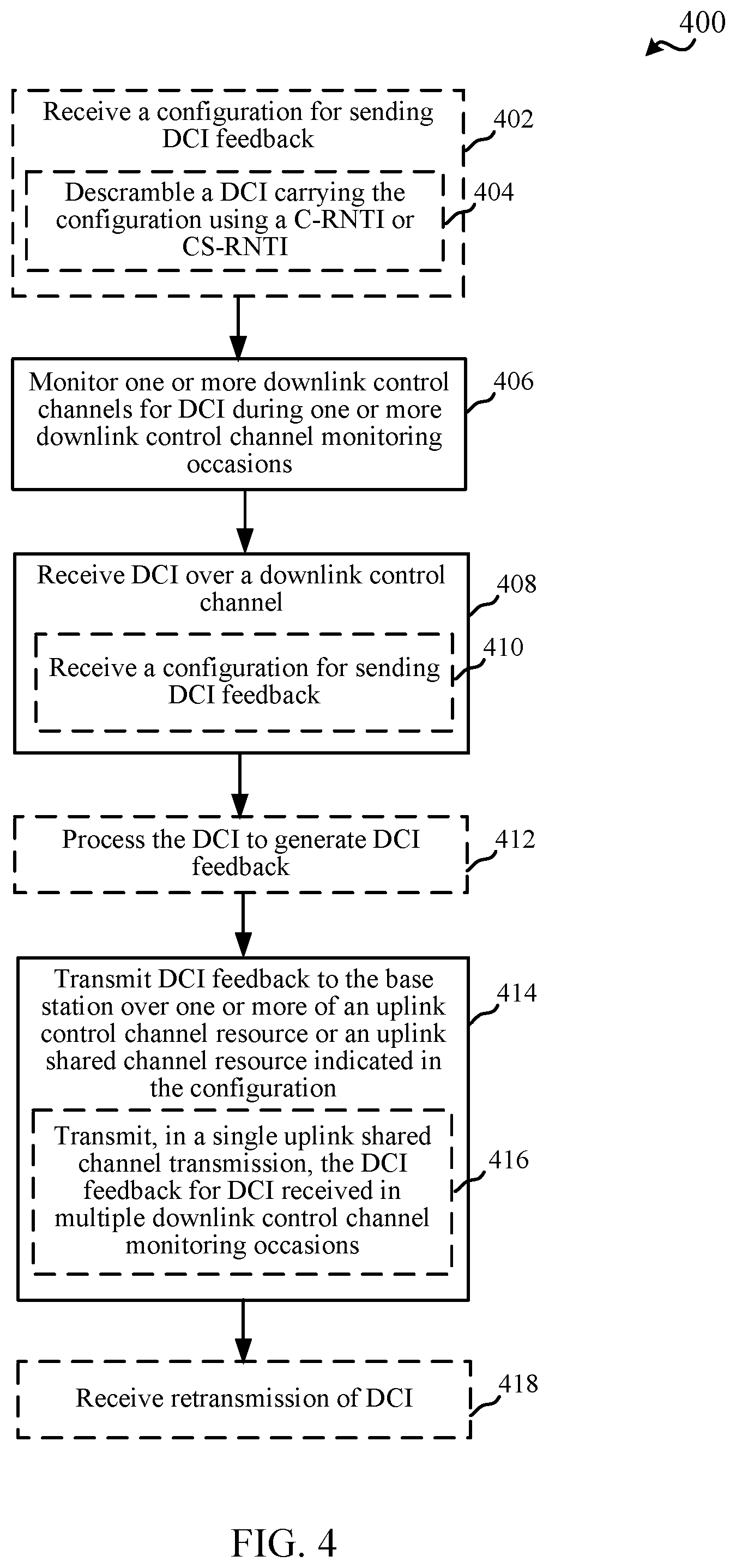 Patent US11785608 Figure 4 – Techniques for downlink control information (DCI) feedback in wireless communications