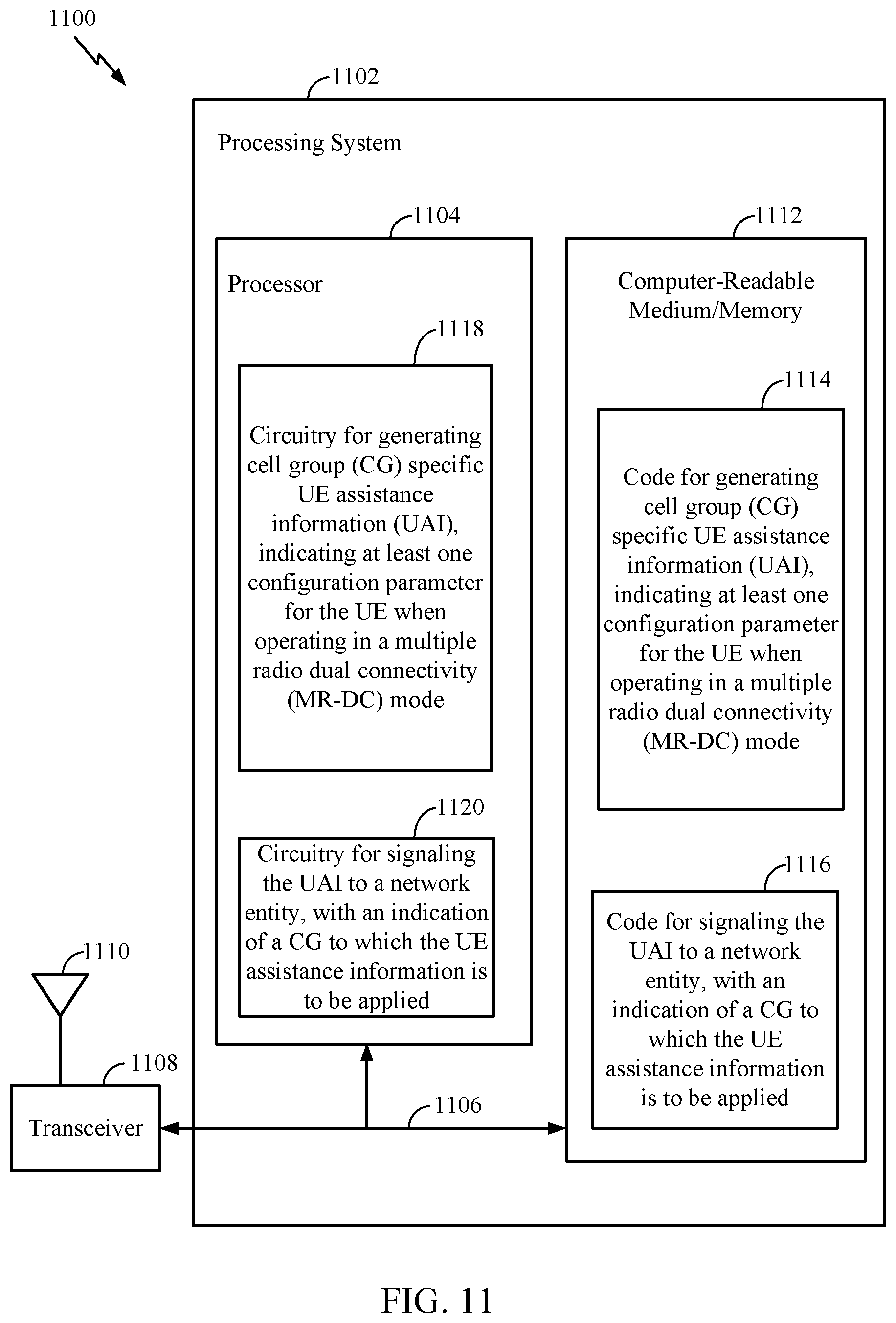 Patent US11785657 Figure 11 – UE assistance information for dual connectivity