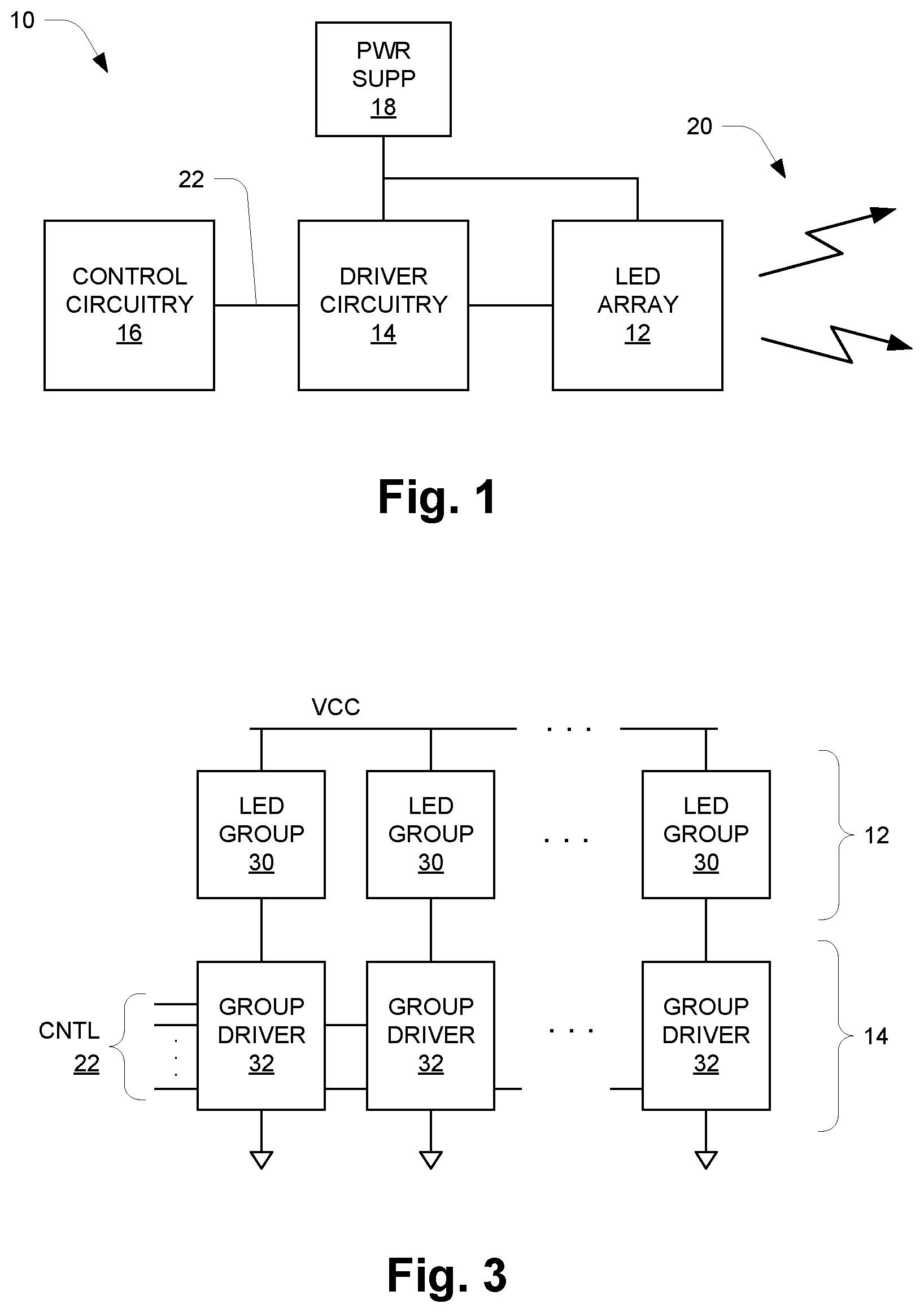 Patent US11785684 Figure 1 – Light apparatus with parallel-arranged LEDs and per-LED drivers