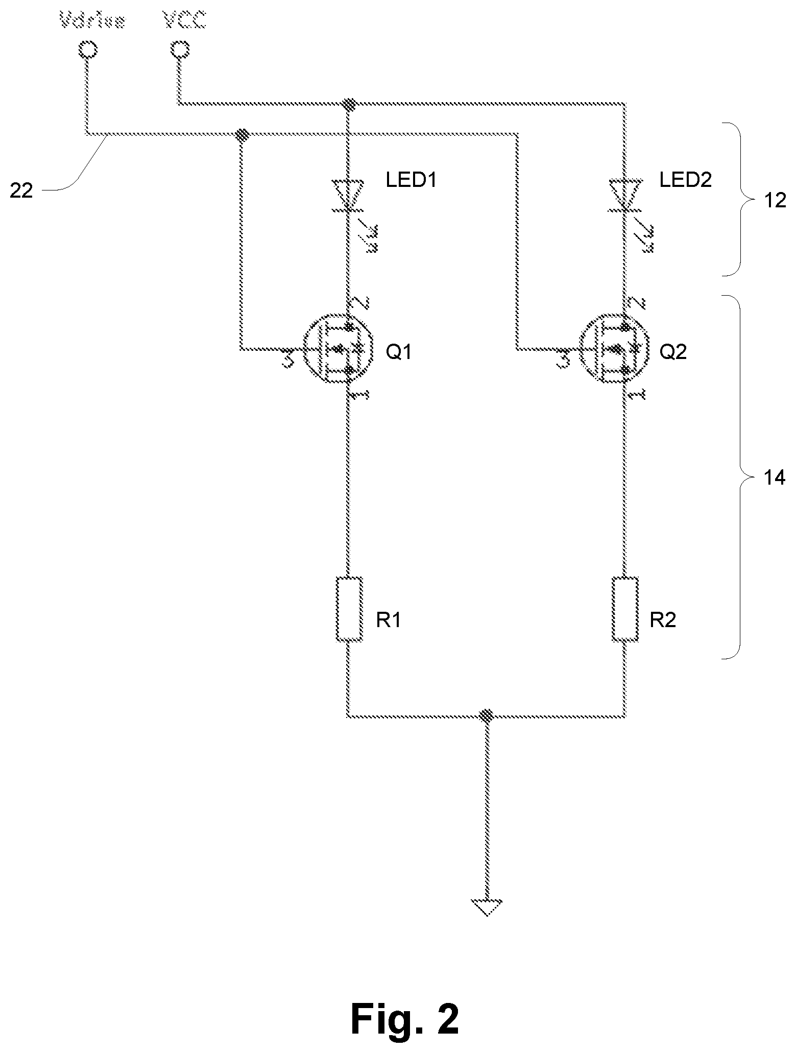 Patent US11785684 Figure 2 – Light apparatus with parallel-arranged LEDs and per-LED drivers