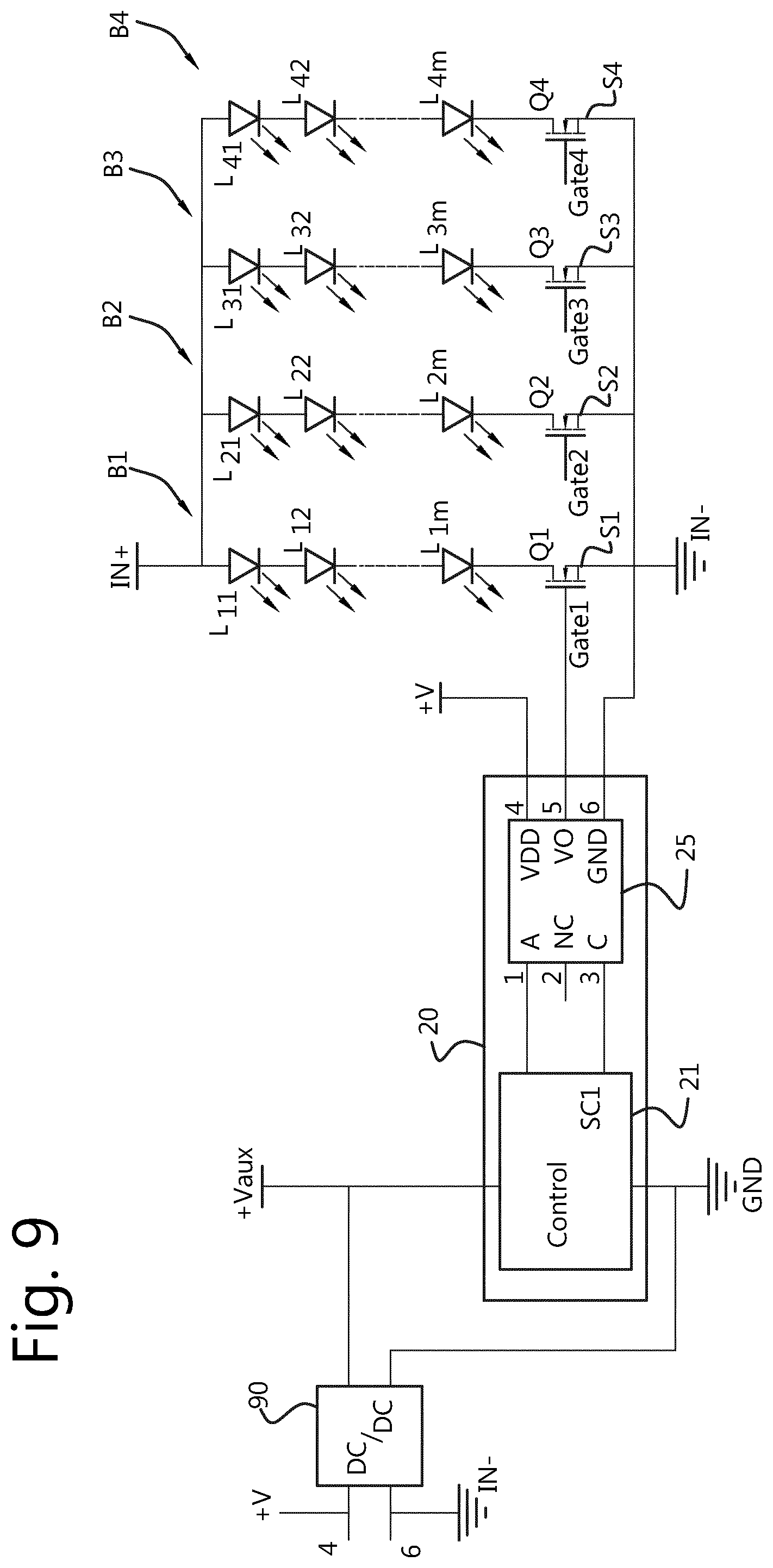 Patent US11785690 Figure 5 – Light system with controllable branches of light elements