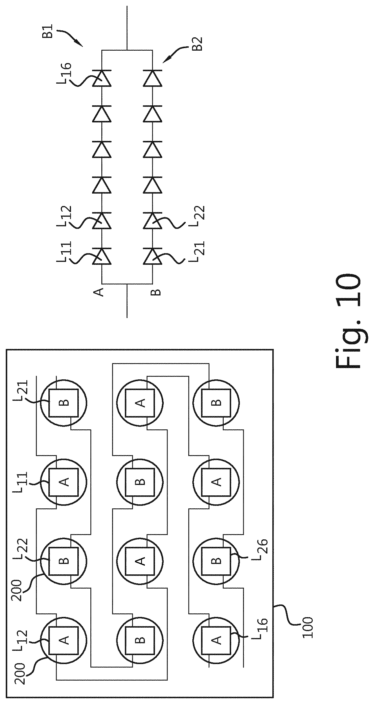 Patent US11785690 Figure 6 – Light system with controllable branches of light elements