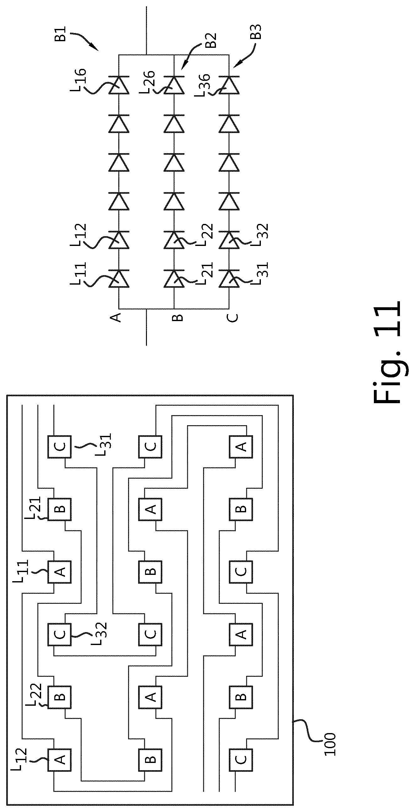 Patent US11785690 Figure 7 – Light system with controllable branches of light elements