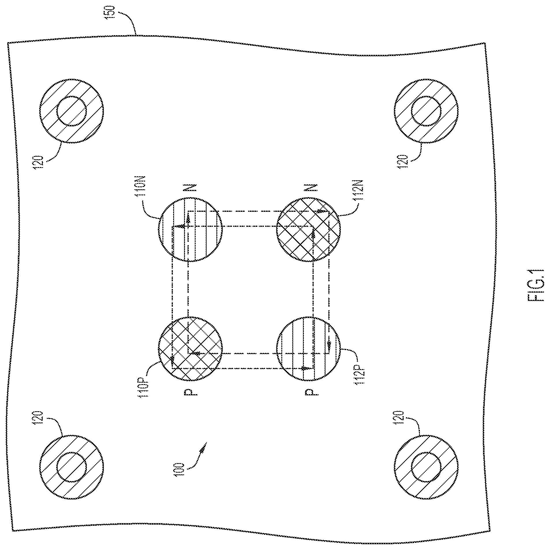 Patent US11785706 Figure 1 – Interlaced crosstalk controlled traces, vias, and capacitors